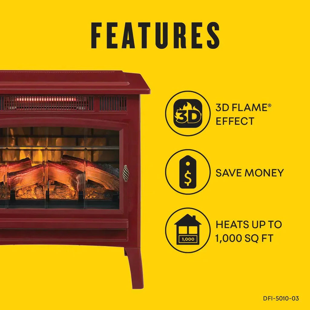 Freestanding Electric Fireplace Stove Heater with 3D Flame Effect for 1000 Sq. Ft wourant