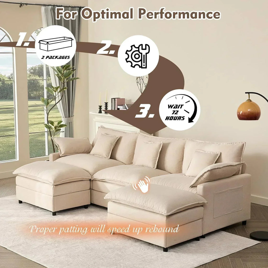 108 Inch U Shape Sofa Sectional Sofa Comfortable Cloud Sofa Living Room Deep Seat Sofa wourant