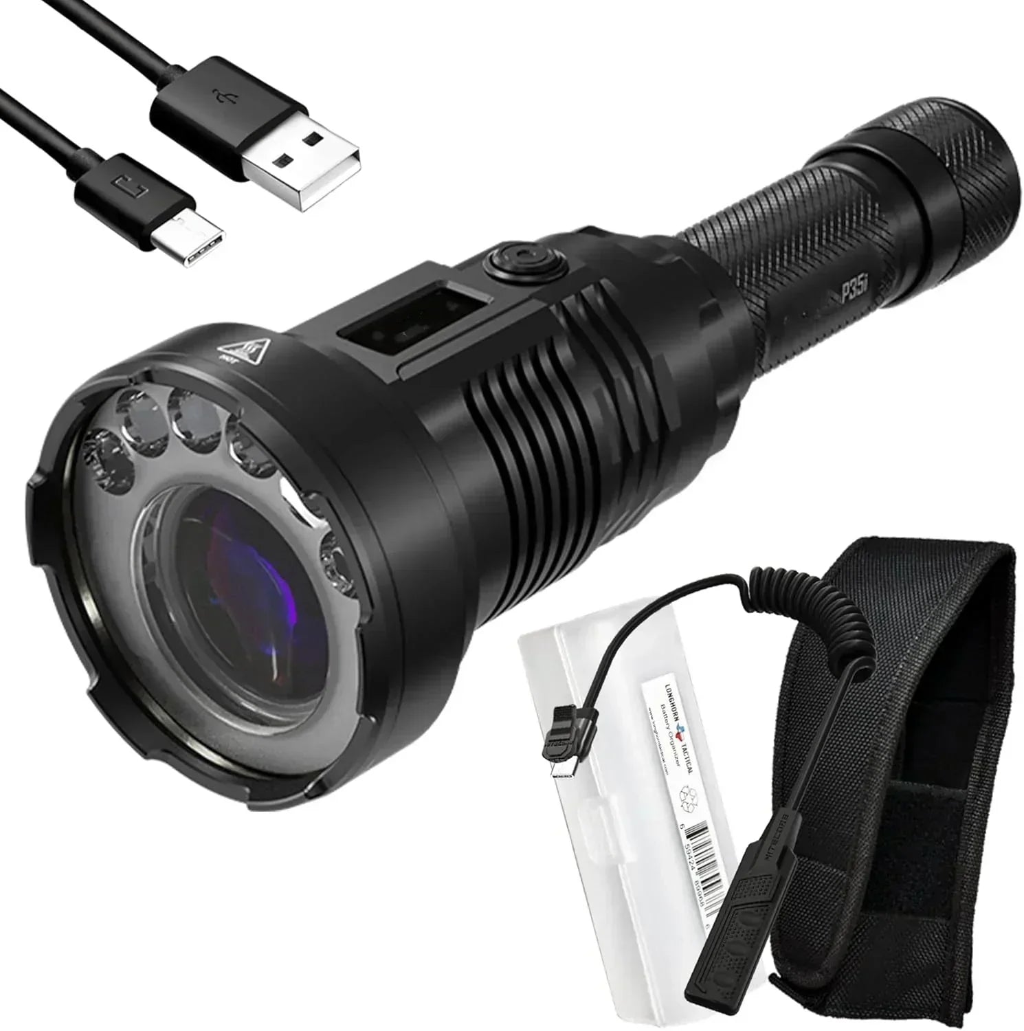 P35i LEP Flashlight, 3000 Lumen 1804 Yards Long Throw USB-C Rechargeable with LumenTac Organizer wourant