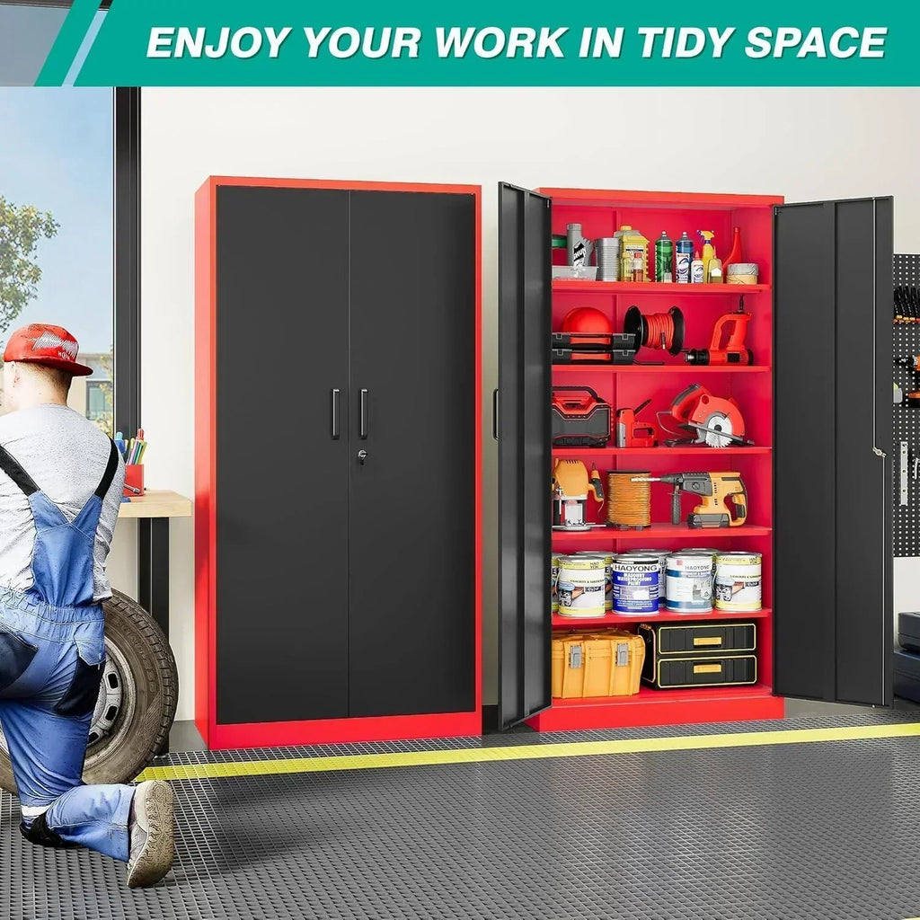 Metal Storage Cabinet with 2 Doors and 6 Shelves Black Metal Cabinet Garage Storage Cabinet wourant