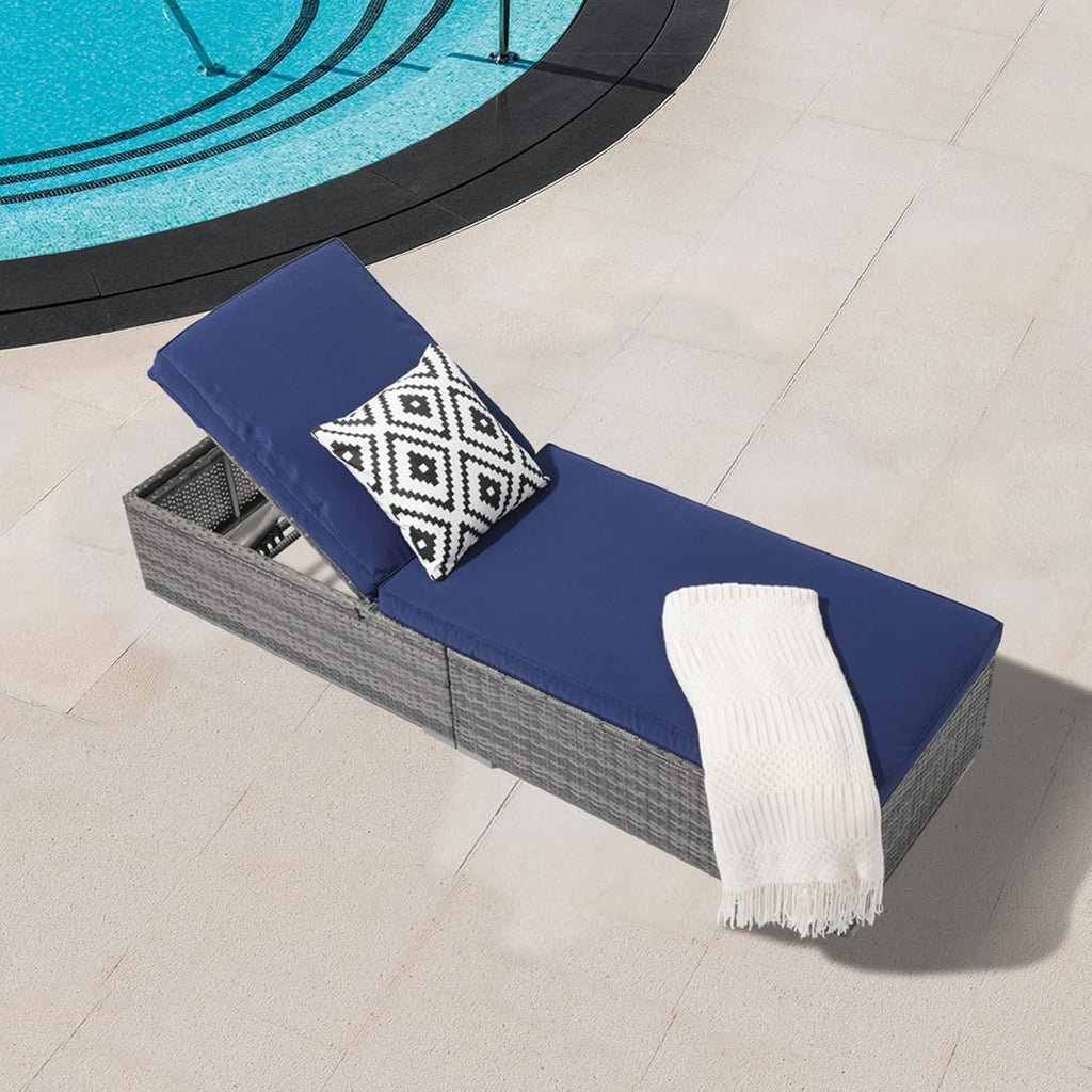 Patiorama Outdoor Patio Lounge Chair Elegant Reclining Adjustable Pool Rattan Chaise Chair wourant