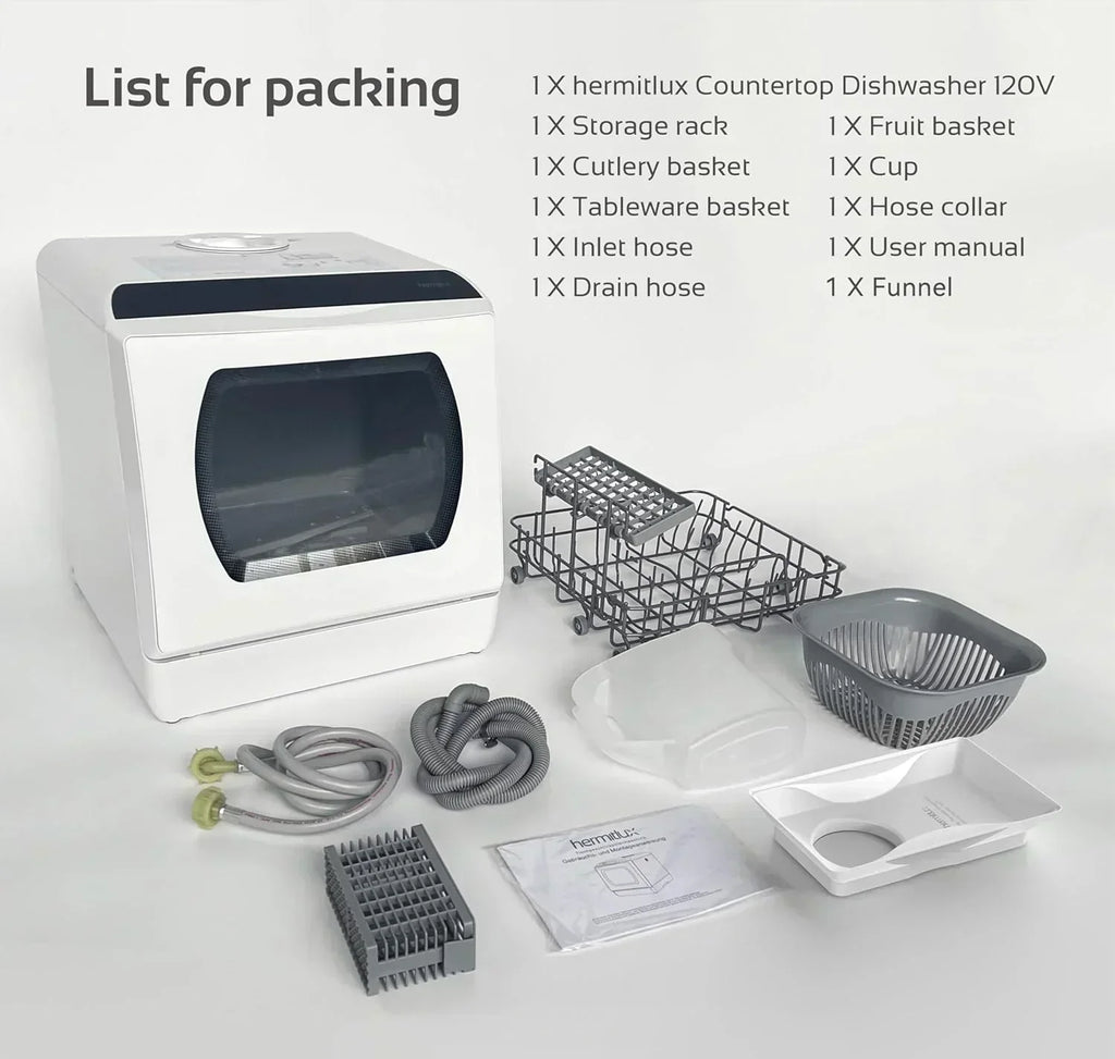 Hermitlux tabletop dishwasher 7 wash programs portable mini dishwasher wourant