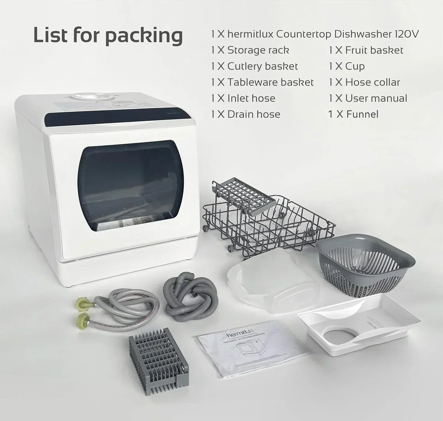 Hermitlux tabletop dishwasher 7 wash programs portable mini dishwasher wourant