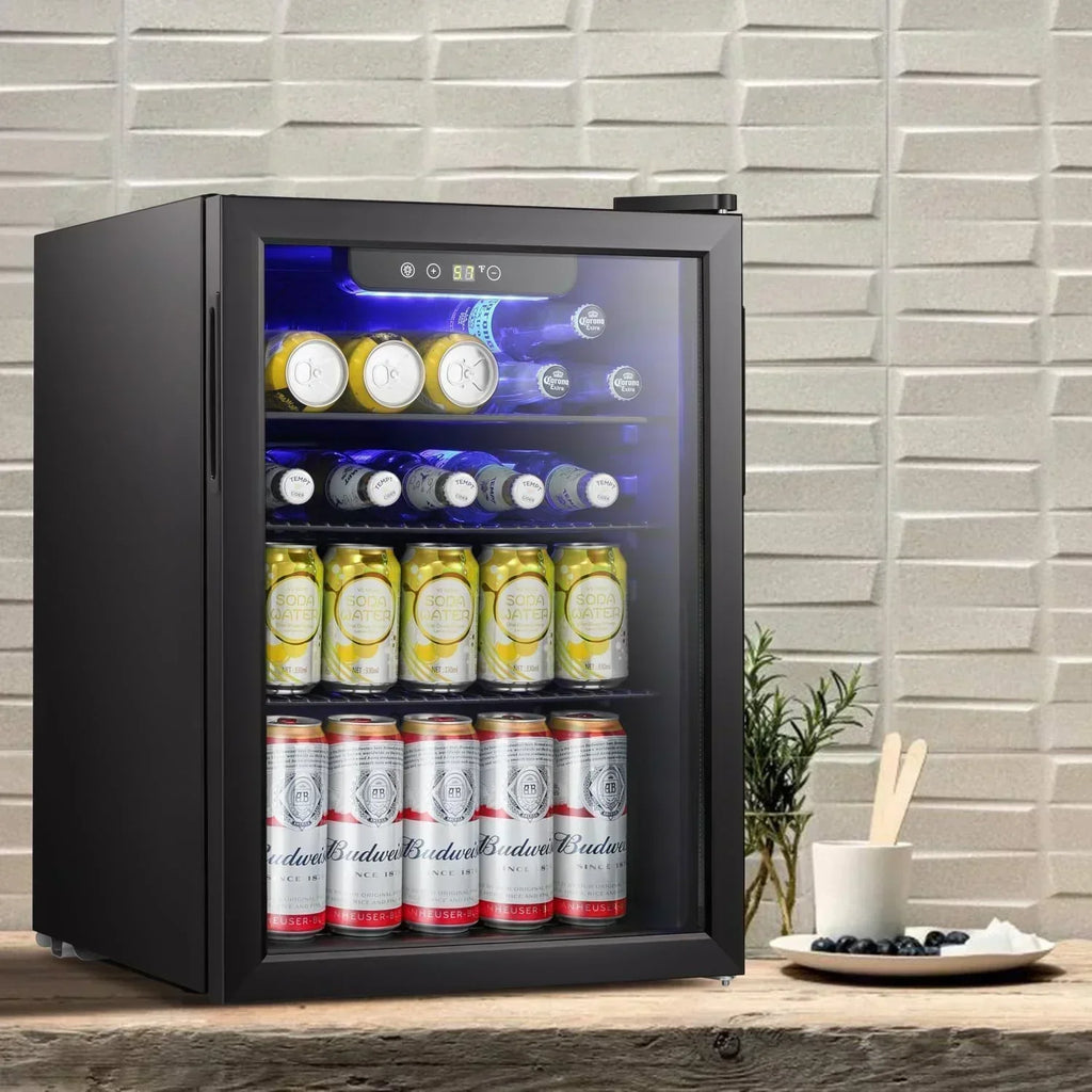 Antarctic Star Beverage Refrigerator Cooler 68 Can Mini Fridge with Glass Door for Beer Drinks Wine wourant
