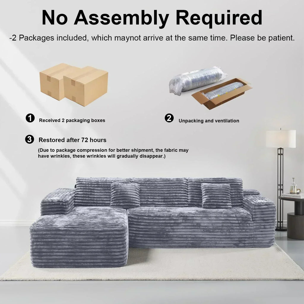 Cloud Sectional Couch with L Shape Chaise Modern Modular Sofa with Deep Seat Built in Cup Holder wourant