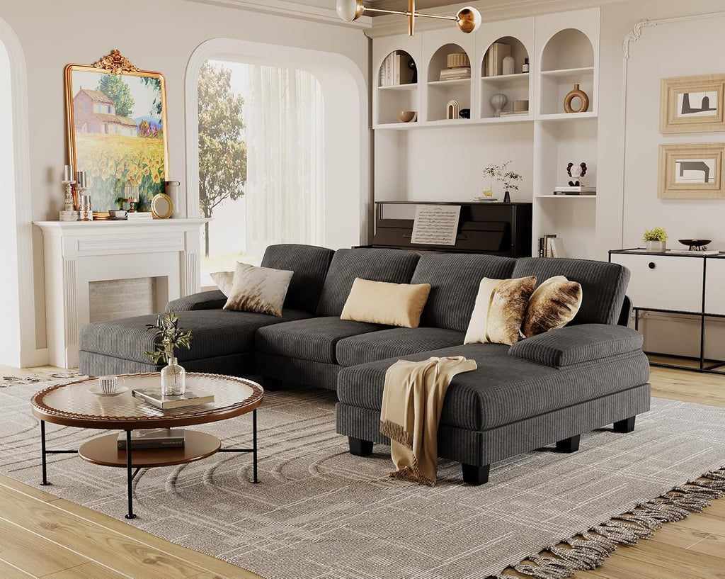 Furmax Sectional Couches for Living Room U-Shaped Sofa Couch Linen Fabric 4 Seat Sofa Set wourant