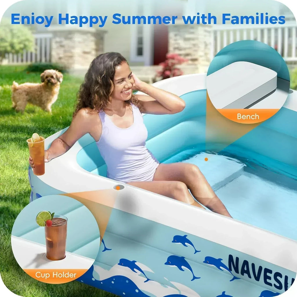 Inflatable Swimming Pool with Seats 130" x 72" x 22" Full-Sized Durable PVC Thickened wourant