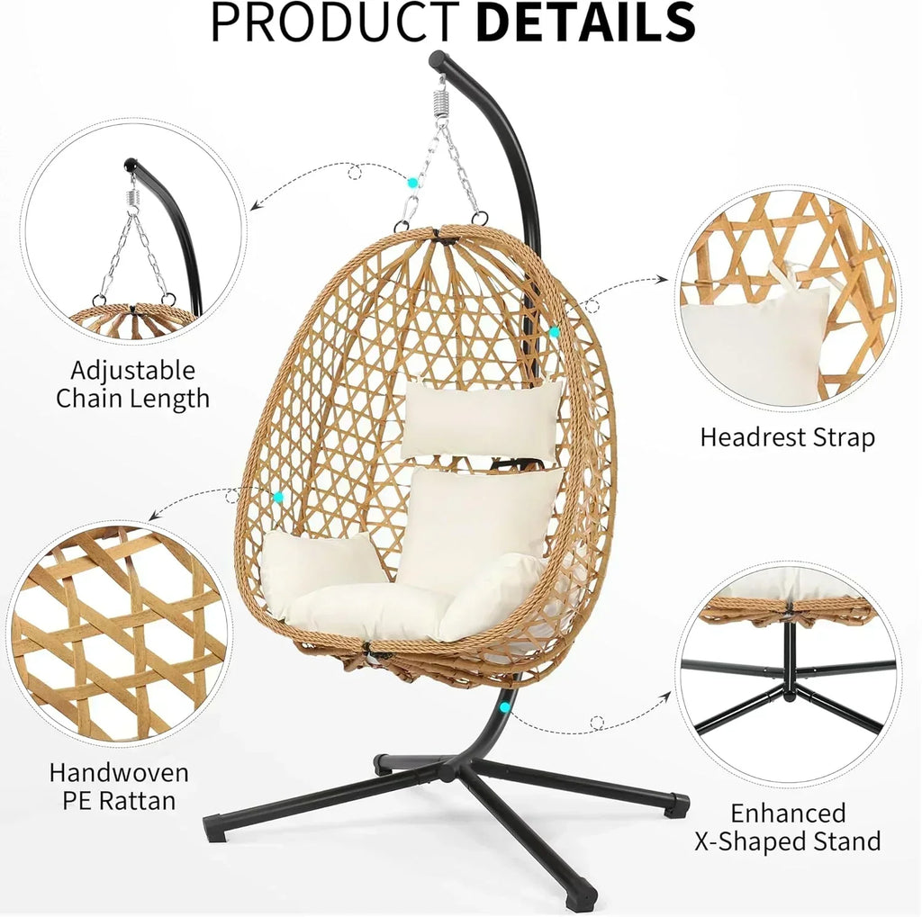 Egg Chair with Stand Patio Wicker Hanging Chair Hammock Swing Chair 350LBS Capacity for Bedroom wourant