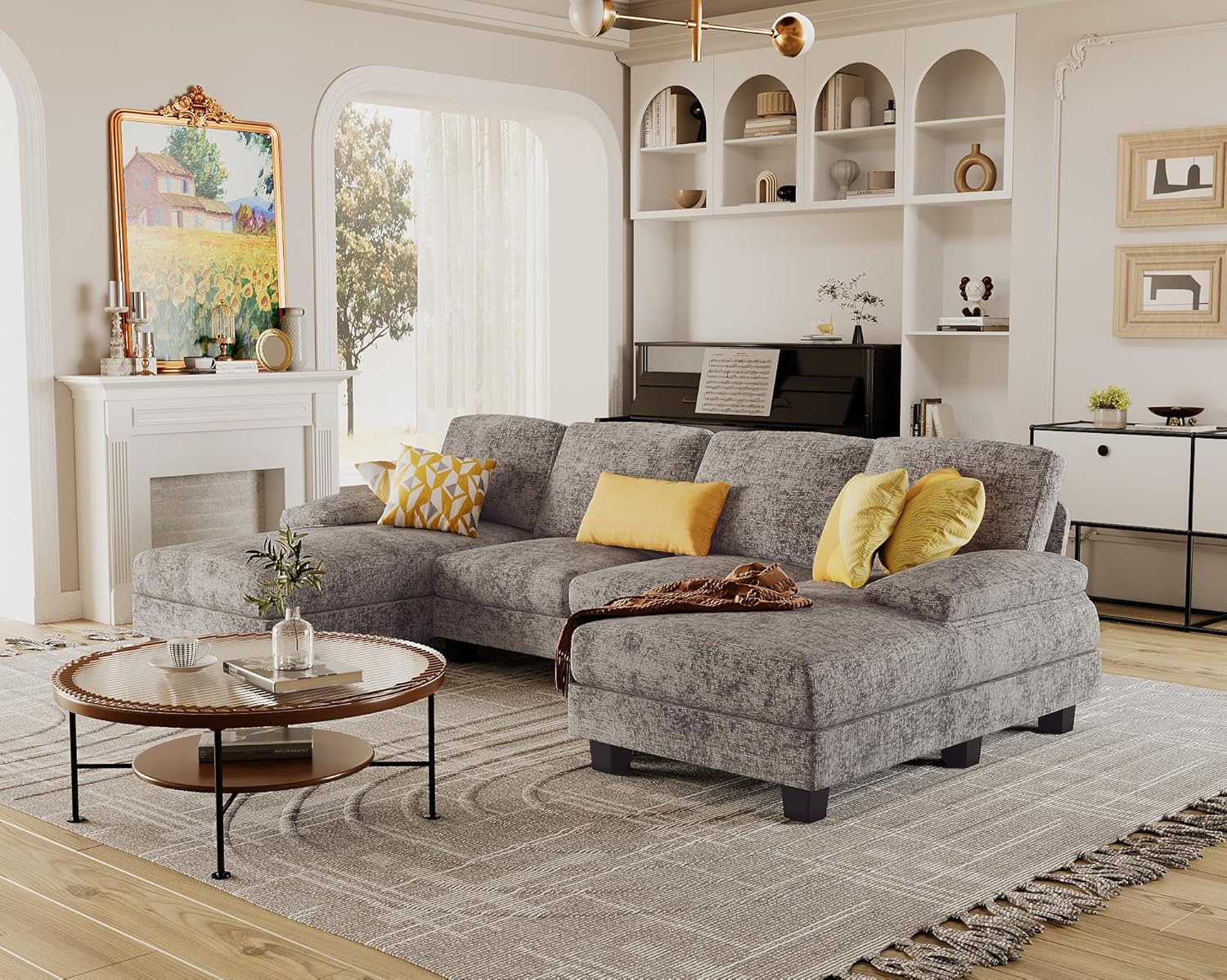 Furmax Sectional Couches for Living Room U-Shaped Sofa Couch Linen Fabric 4 Seat Sofa Set wourant