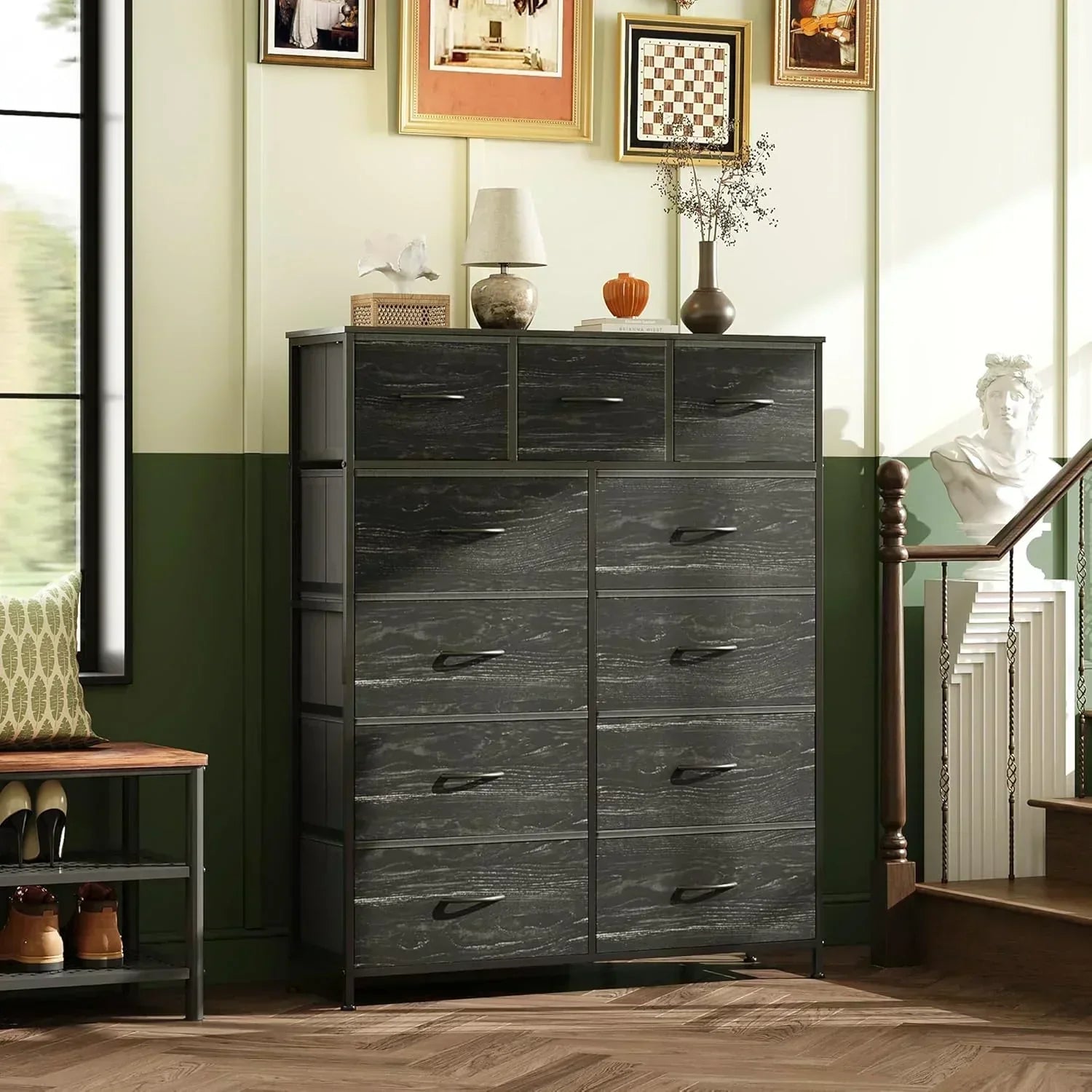 Storage Organizer Unit 11 Fabric Bins Storage Drawers Organizer Steel Frame Tall Storage Tower wourant