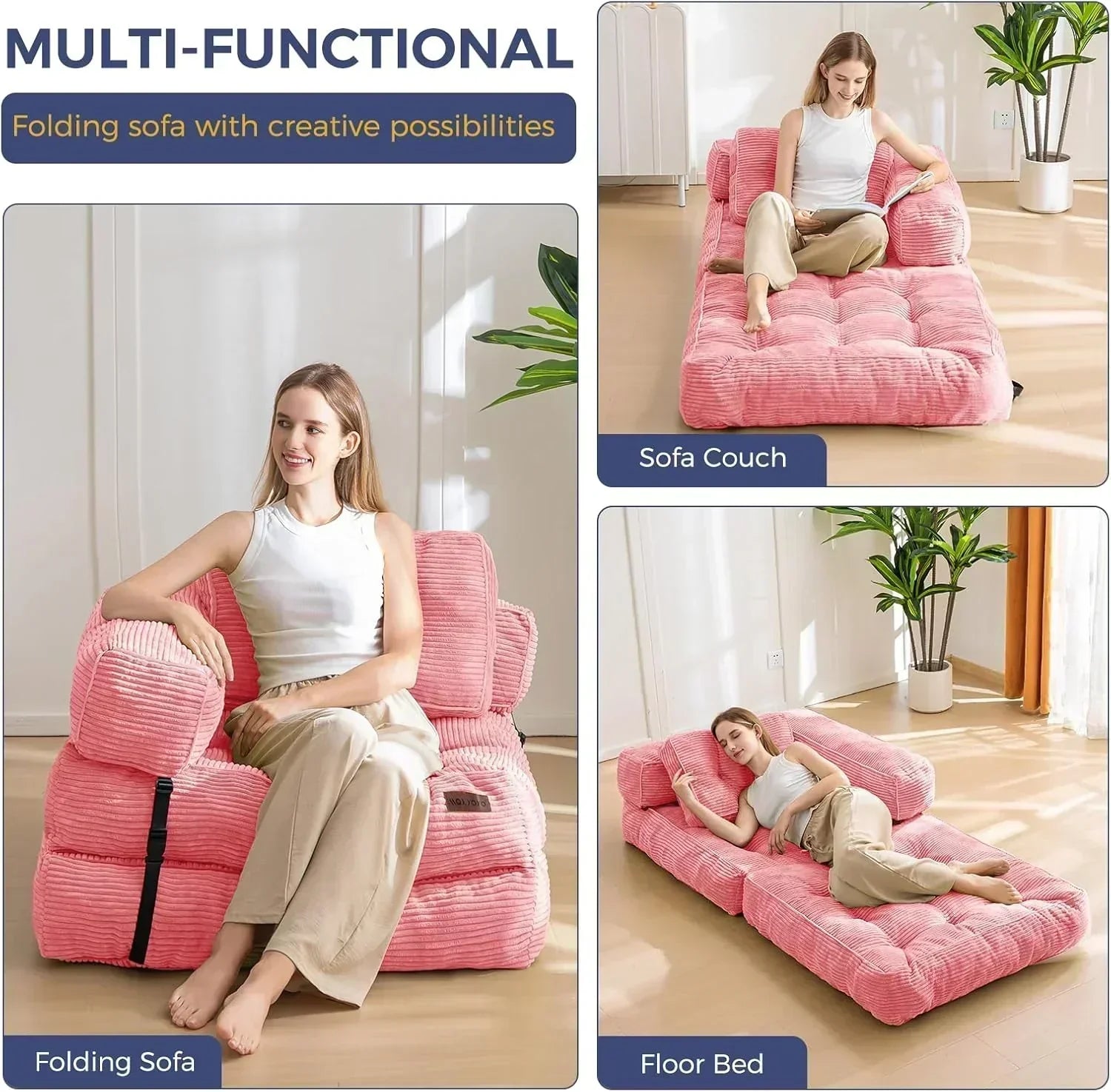 Folding Sofa Bed L-Shaped Convertible Sofa Bed with Armrests and Pillows wourant