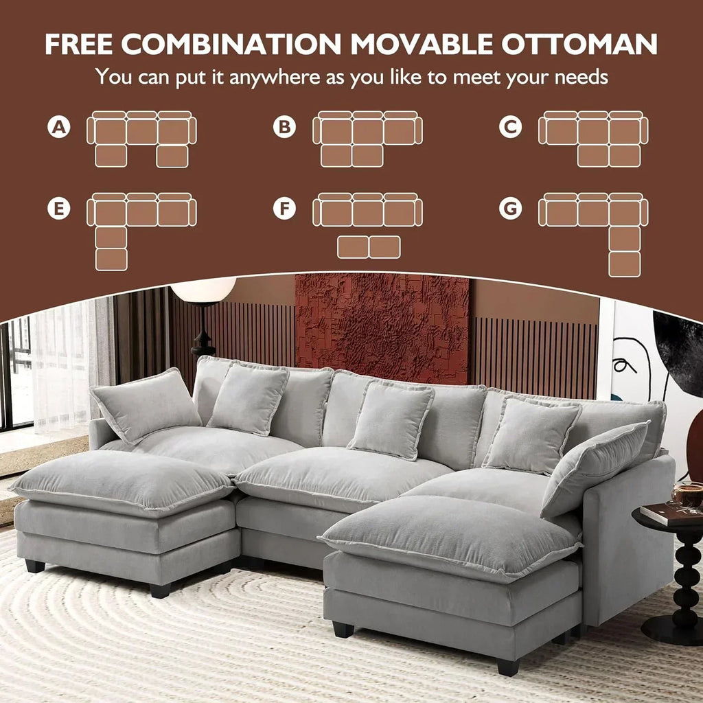 111.4 Inch L Shaped Modern Sofa Modular Cloud Sofa with Ottoman 4 Seater Chenille Deep Seat Sofa wourant