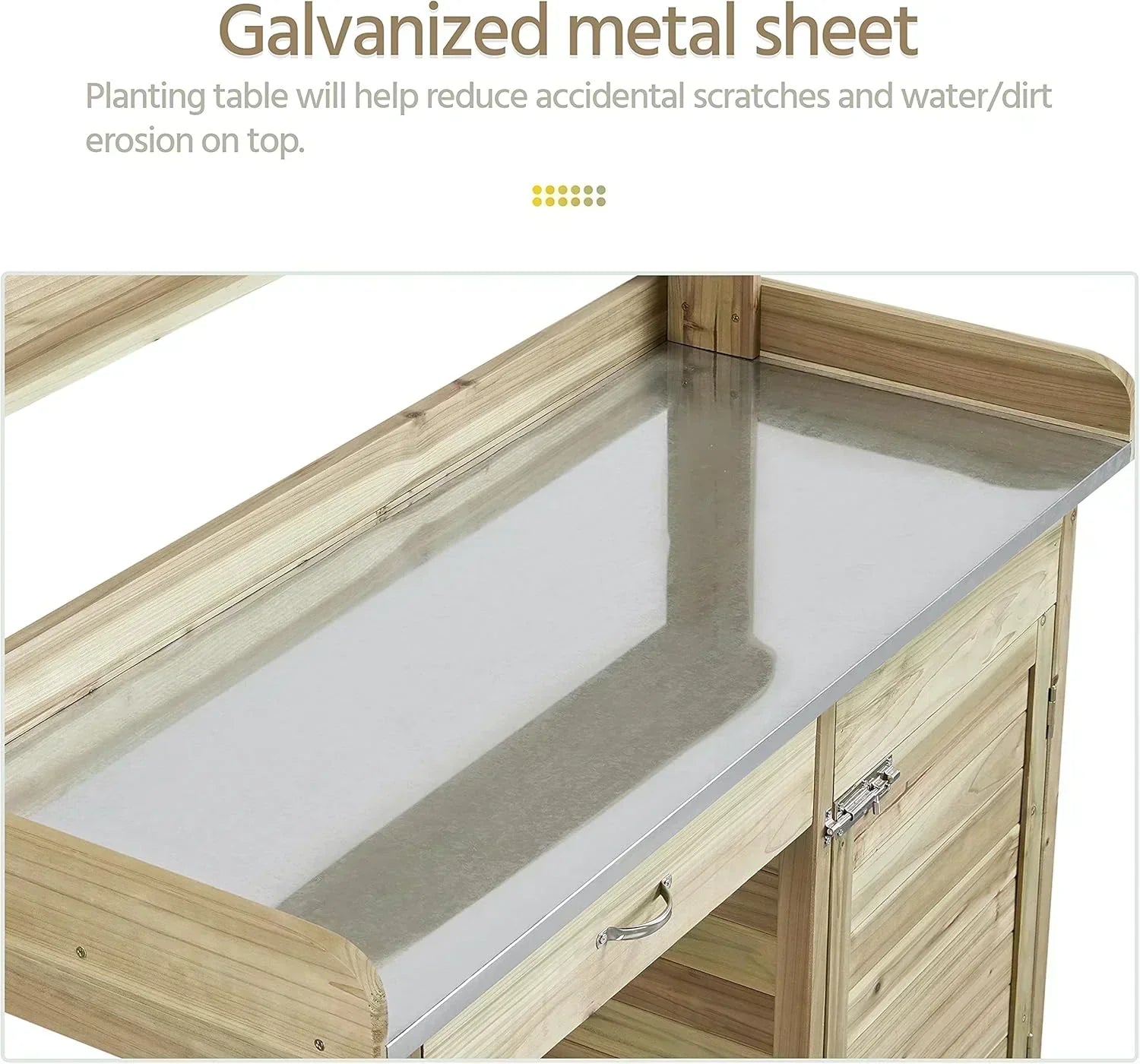 Yaheetech Outdoor Garden Potting Bench Table Work Bench Metal Tabletop Cabinet Drawer wourant