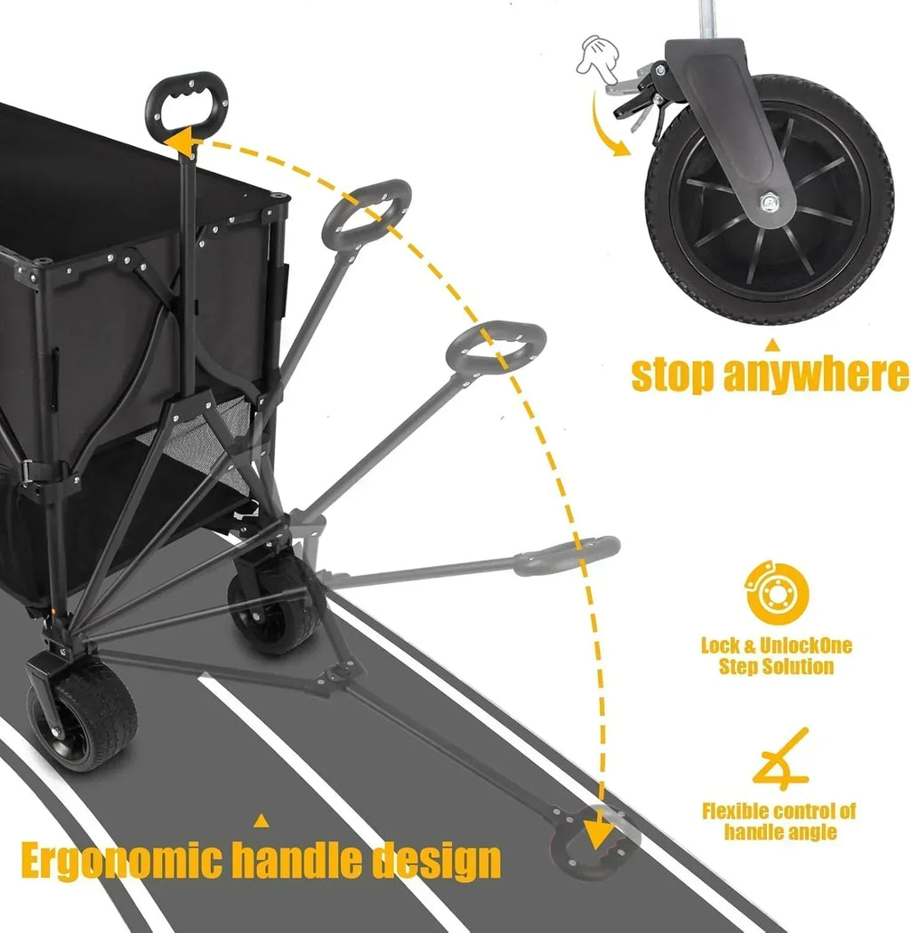 Double Decker Wagon Heavy Duty Collapsible 600LBS 400L Capacity Foldable Utility Cart wourant