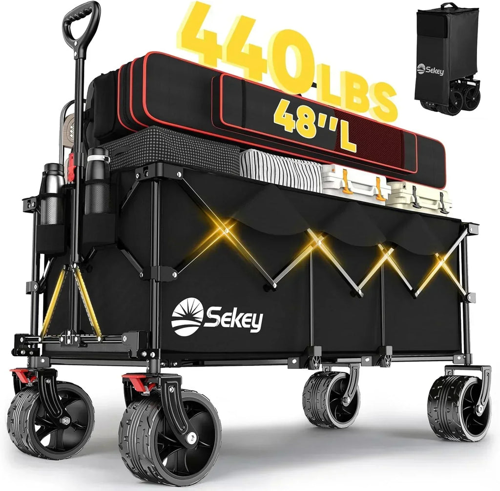 Sekey 48 Inch Long Foldable Extended Travel Cart 440 Lbs Folding Multi-Purpose Garden Cart wourant