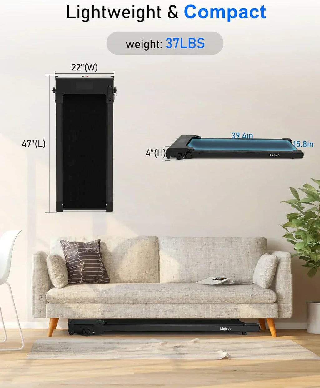 Lichico Walking Pad Under Desk Treadmill Ultra-Quiet Brushless Electric Jogging Treadmill wourant