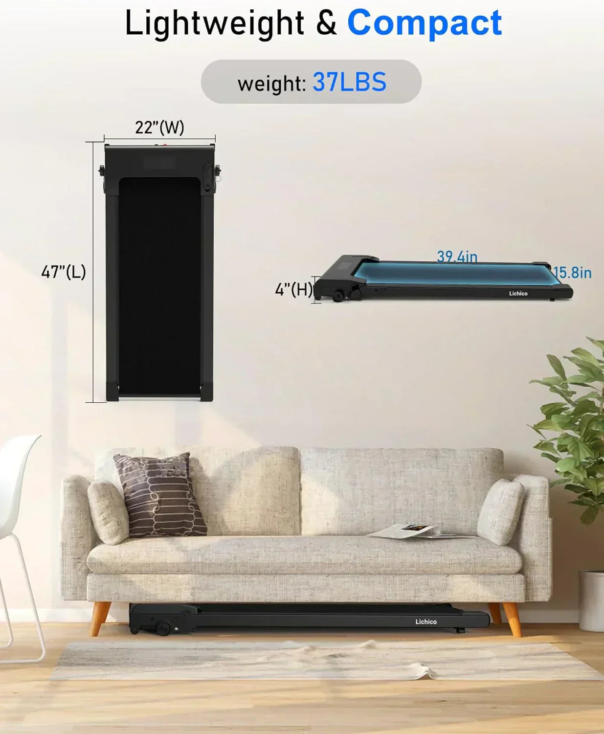 Lichico Walking Pad Under Desk Treadmill Ultra-Quiet Brushless Electric Jogging Treadmill wourant