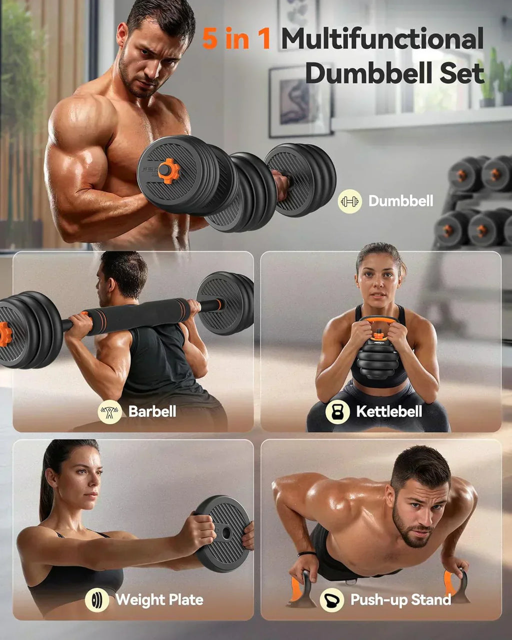 Feierdun adjustable dumbbells with connectors Barbell, kettlebell push-up stand wourant