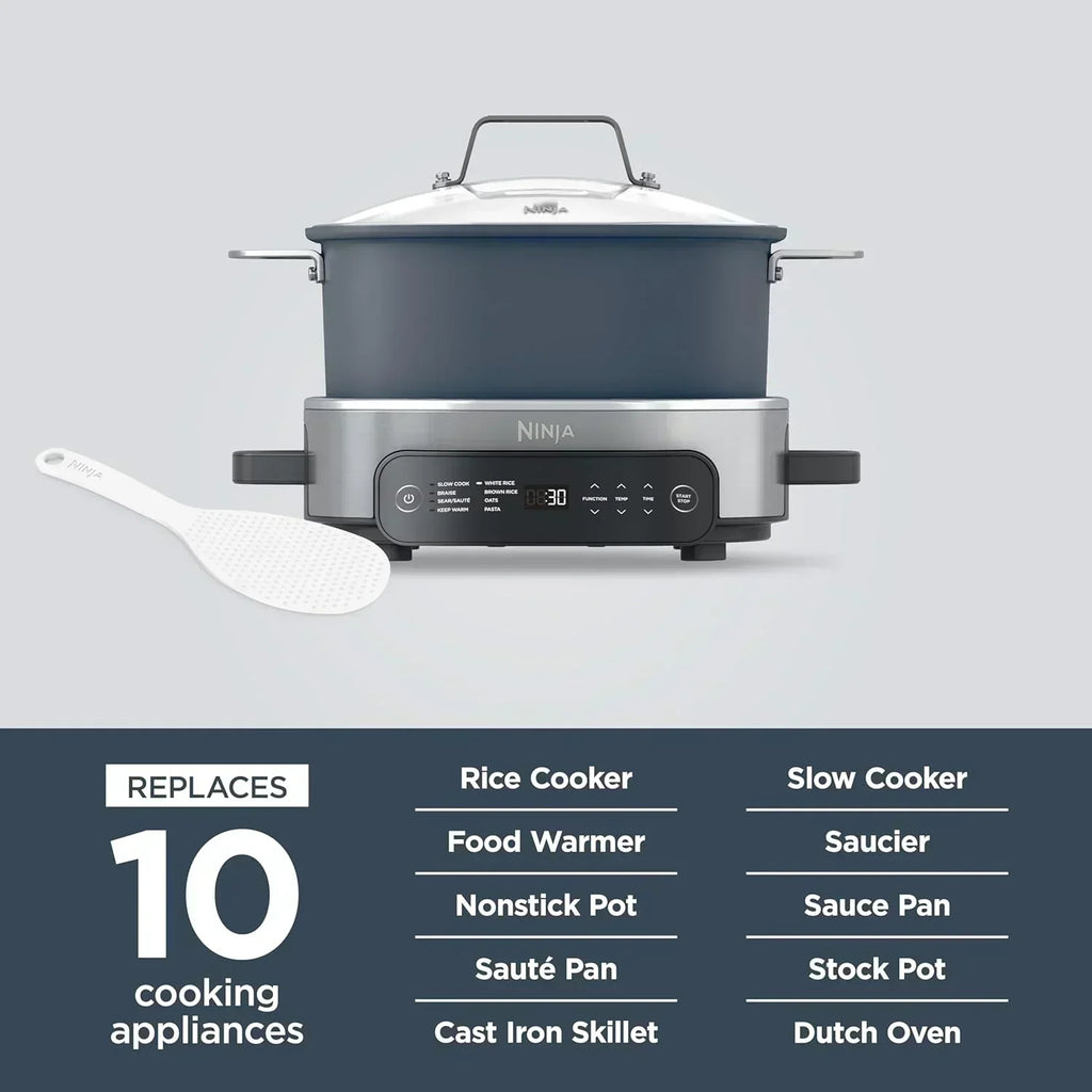 Ninja Slow Cooker 8.5 Quart Multi Cooker with Dutch oven steamer glass lid with integrated spoon wourant