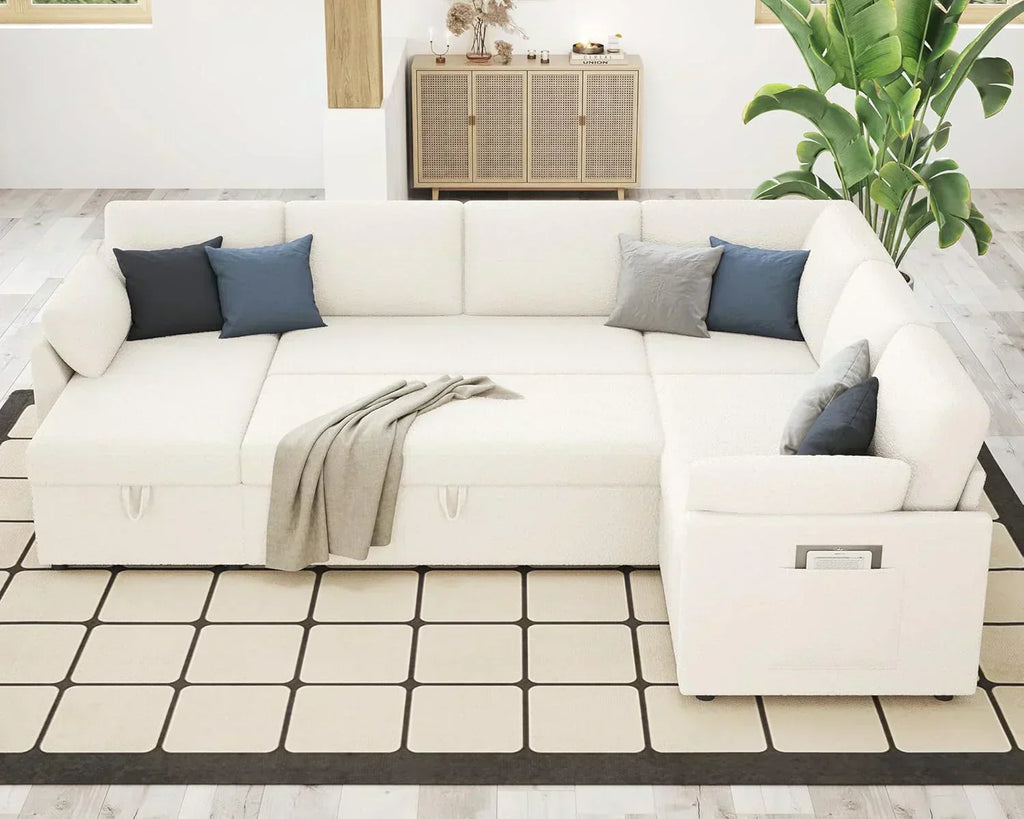 VanAcc Sofa Bed Sleeper Sofa with Storage Chaise 2 in 1 Pull Out Couch Living Room wourant