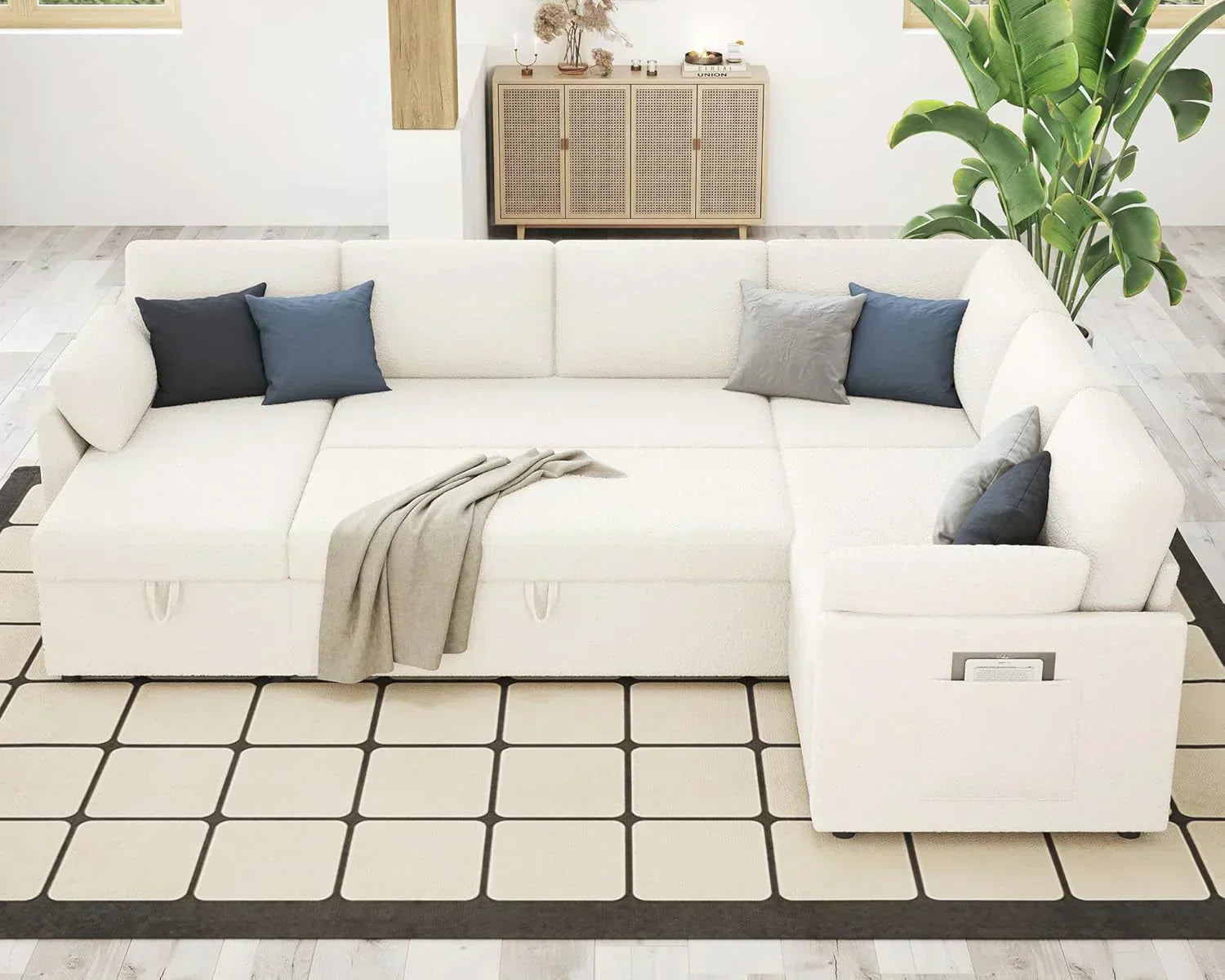 VanAcc Sofa Bed Sleeper Sofa with Storage Chaise 2 in 1 Pull Out Couch Living Room wourant