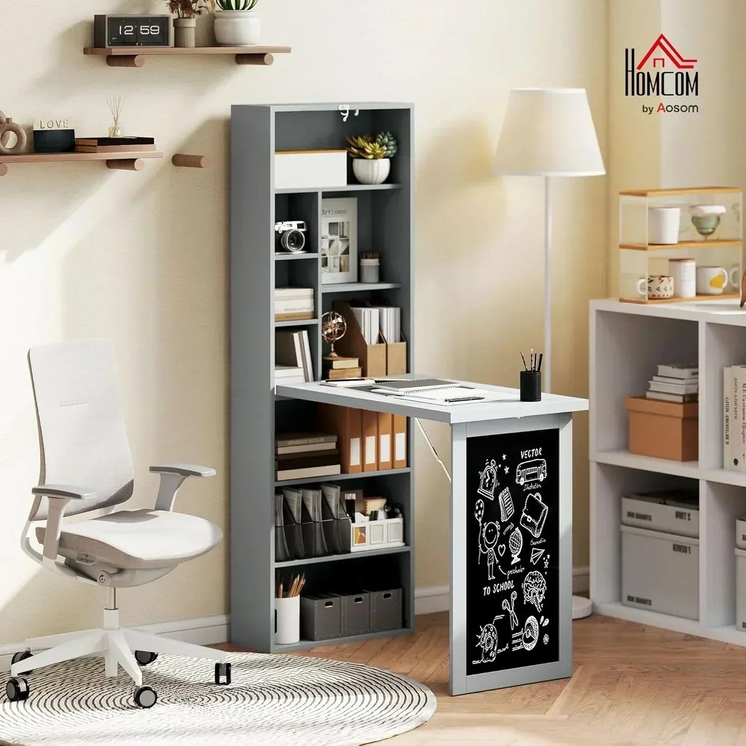 Folding convertible writing desk wall mounted desk cabinet multifunctional home workstation wourant