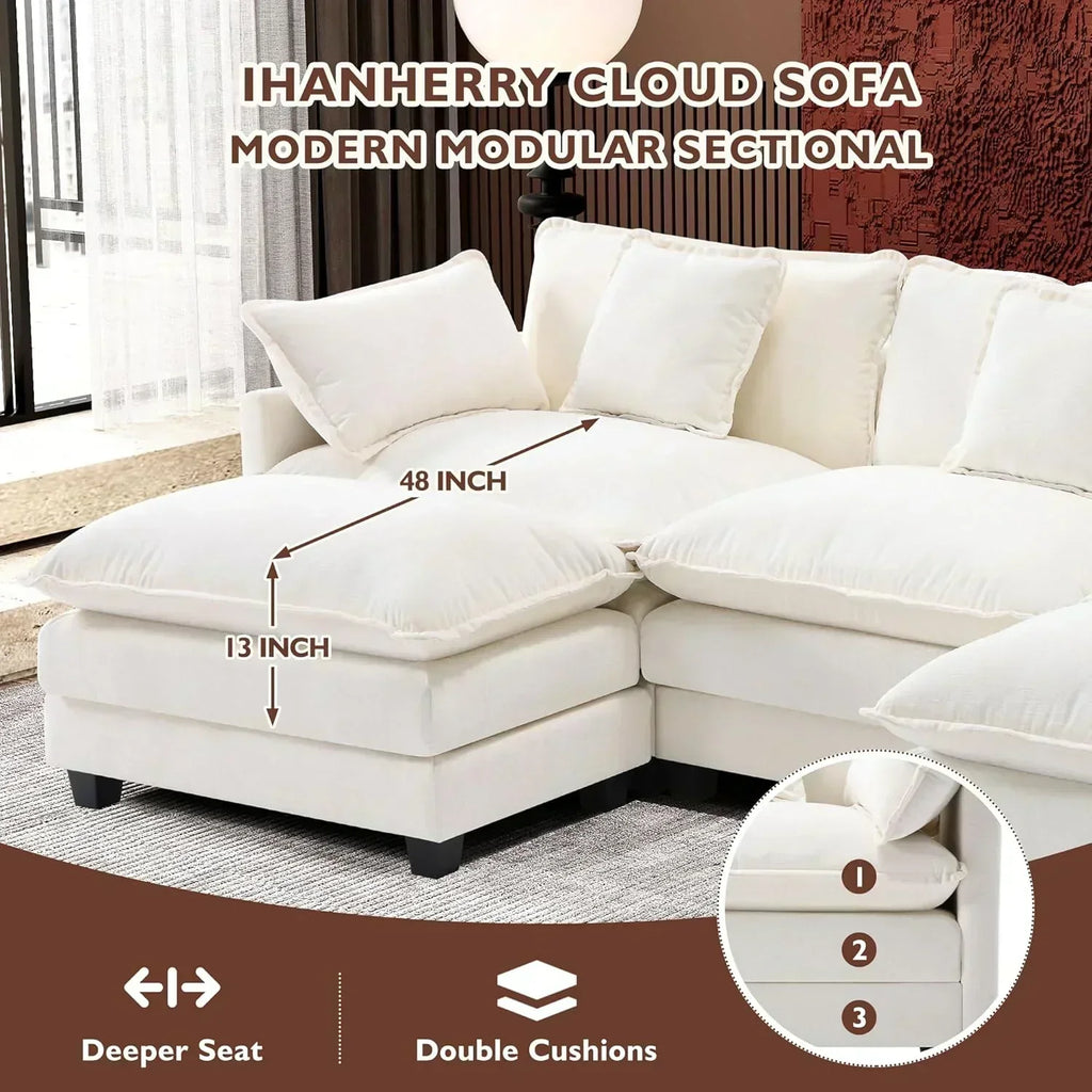 111.4 Inch L Shaped Modern Sofa Modular Cloud Sofa with Ottoman 4 Seater Chenille Deep Seat Sofa wourant