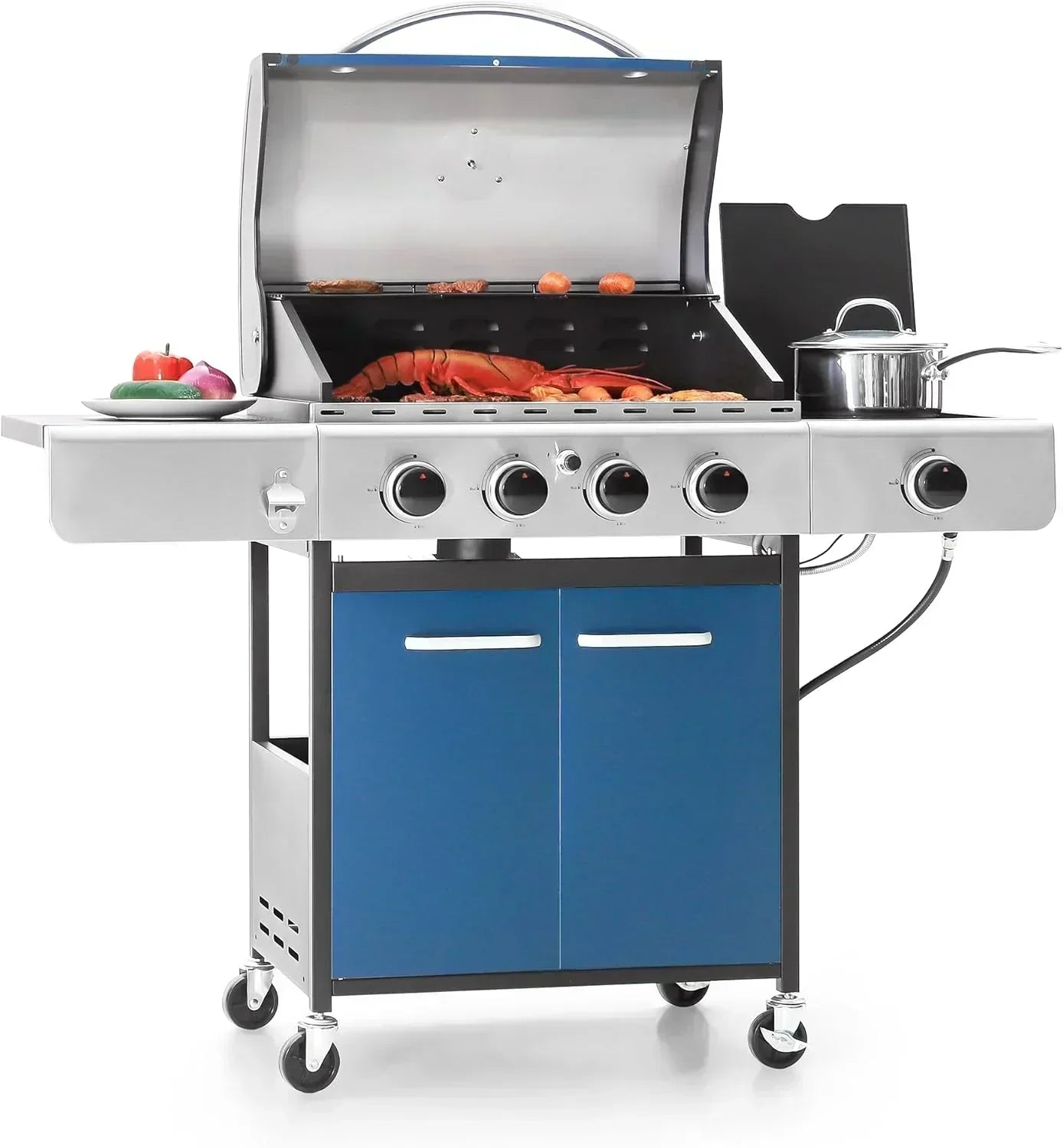 Captiva Designs 4-Burner Propane Gas BBQ Grill Side Burner Porcelain-Enameled Cast Iron Grates wourant