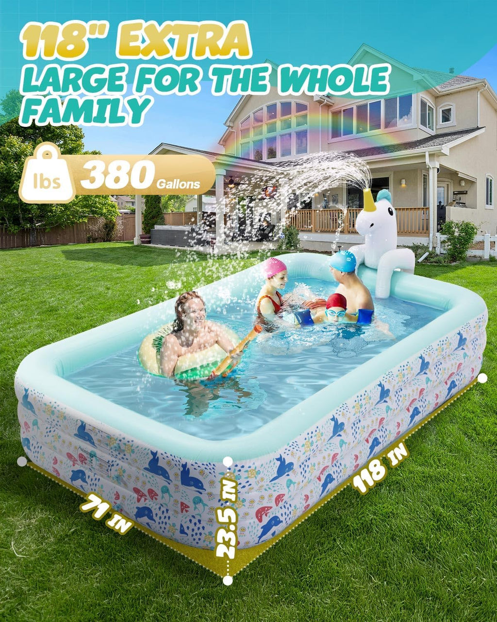 Inflatable Pool for Kids and Adults Blow up Swimming Pool Sprinkler Thicken Oversized Pools wourant