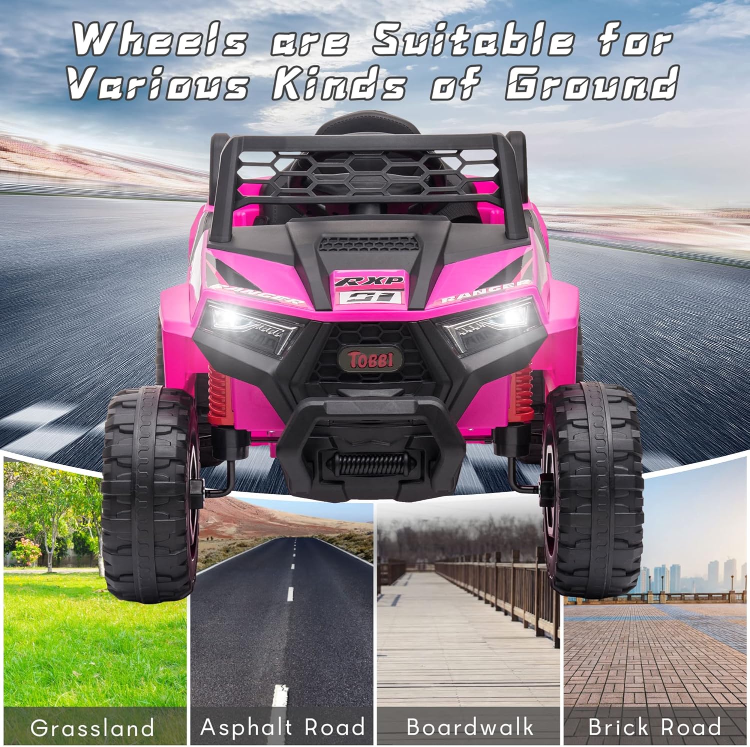TOBBI 12V Kids Ride on Car Electric Off-Road UTV Truck with Diverse Functions Double Open Doors wourant