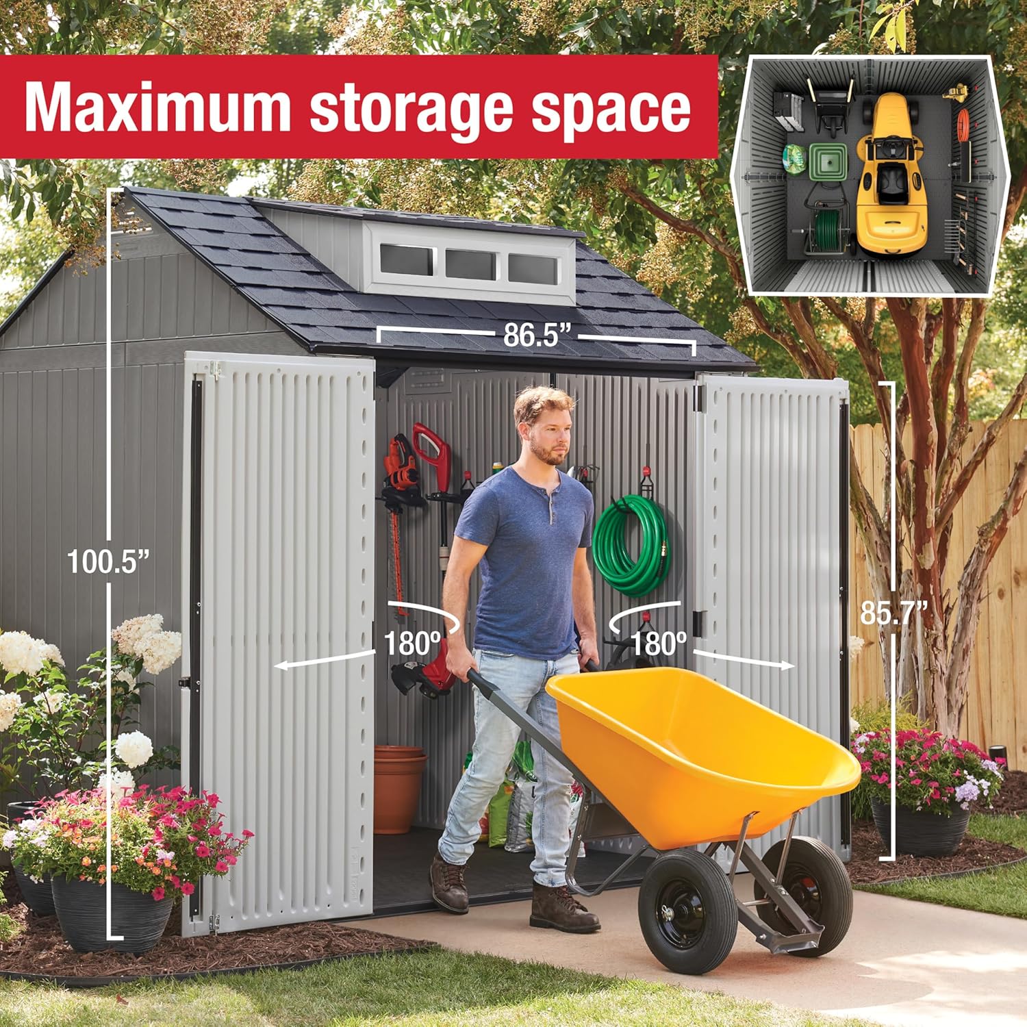 Rubbermaid Resin Outdoor Storage Shed With Floor Weather Resistant Gray Organization for Home wourant