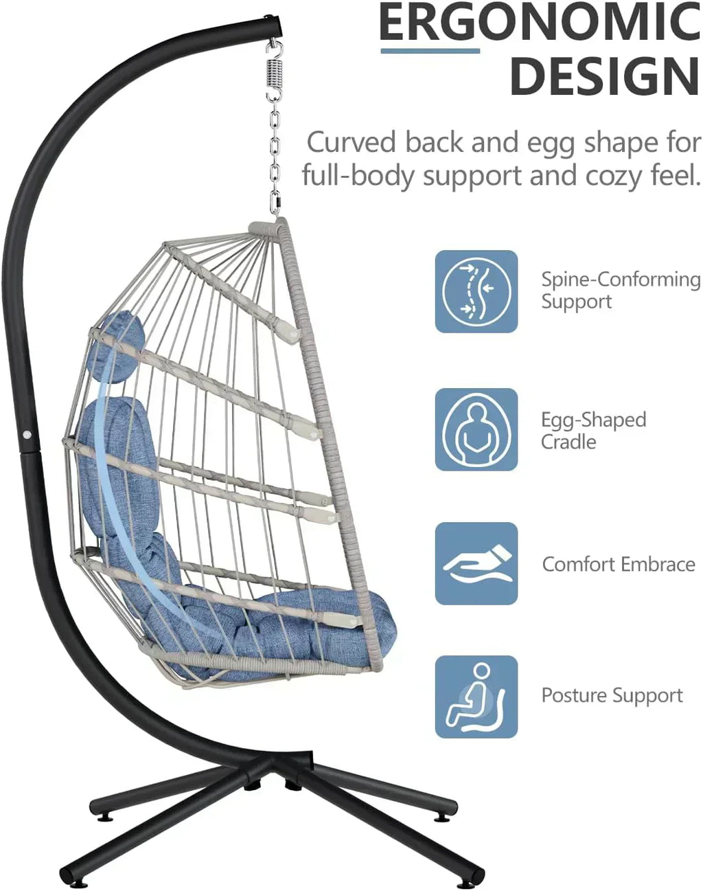 SWITTE Egg Chair Outdoor with Stand Indoor Wicker Hanging Egg Swing Chair with Cushion wourant