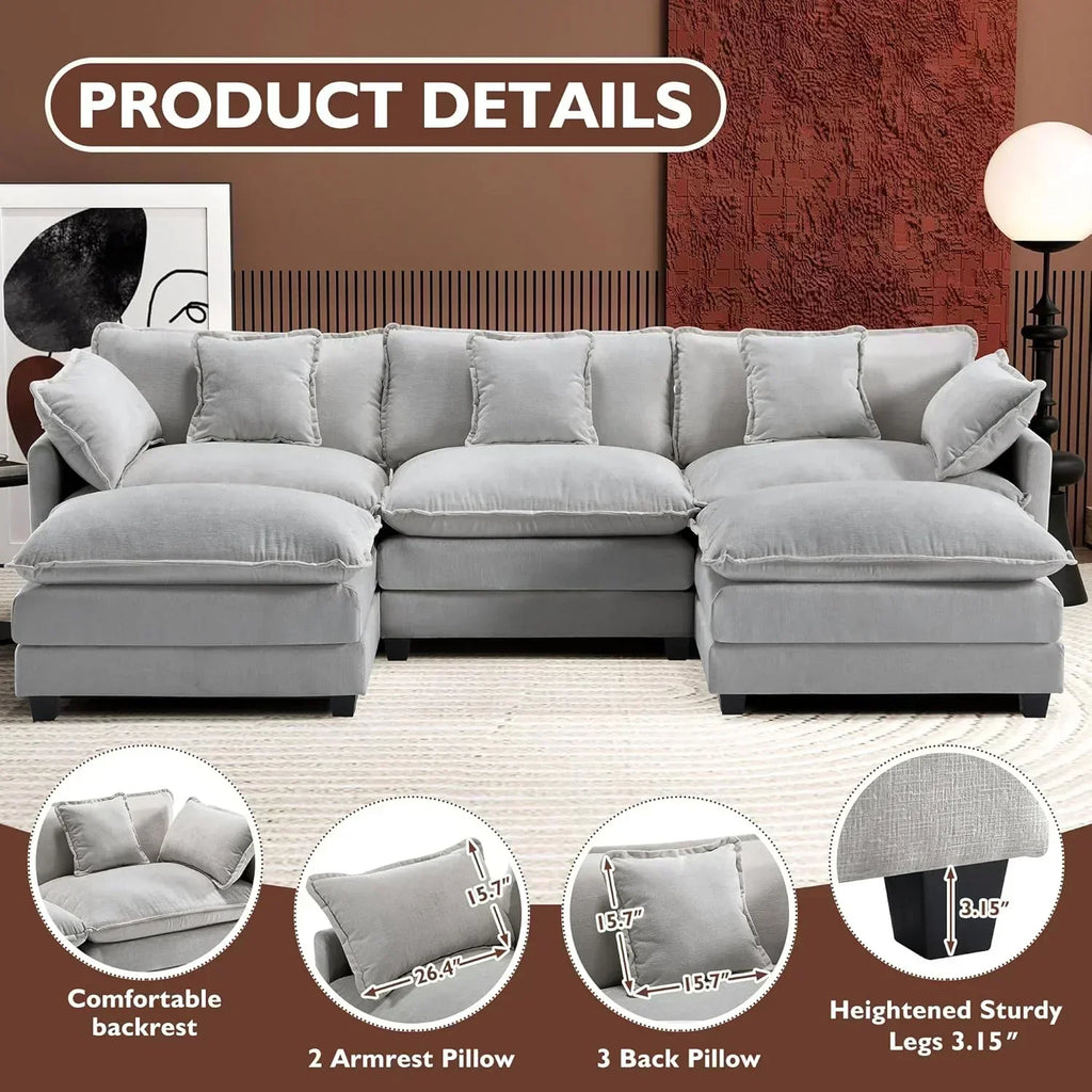 111.4 Inch L Shaped Modern Sofa Modular Cloud Sofa with Ottoman 4 Seater Chenille Deep Seat Sofa wourant