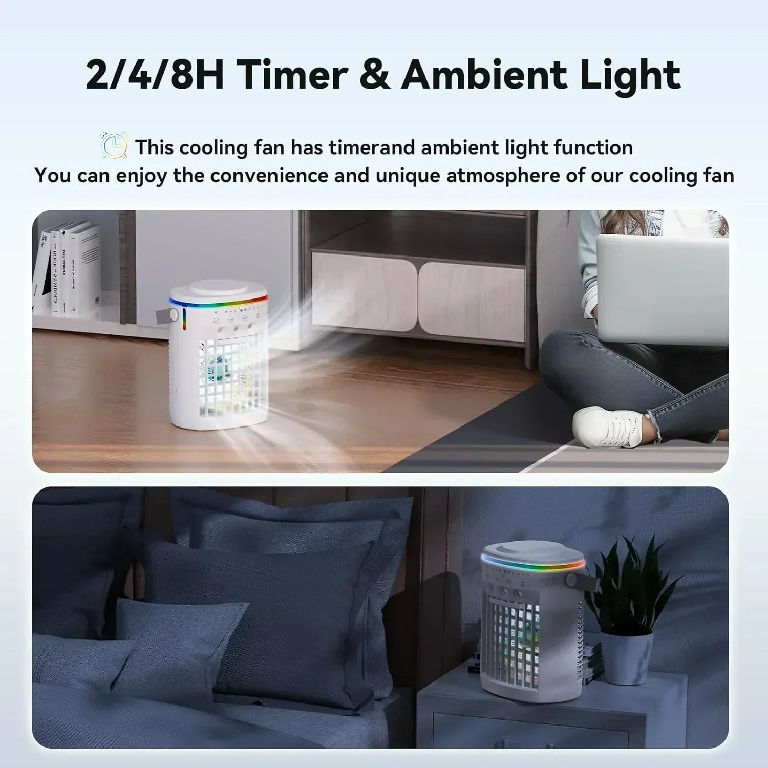 Portable Air Conditioner,Cooling Fan with 3 Speeds 3 Modes 2-8H Timer 1000ml Water Tank wourant