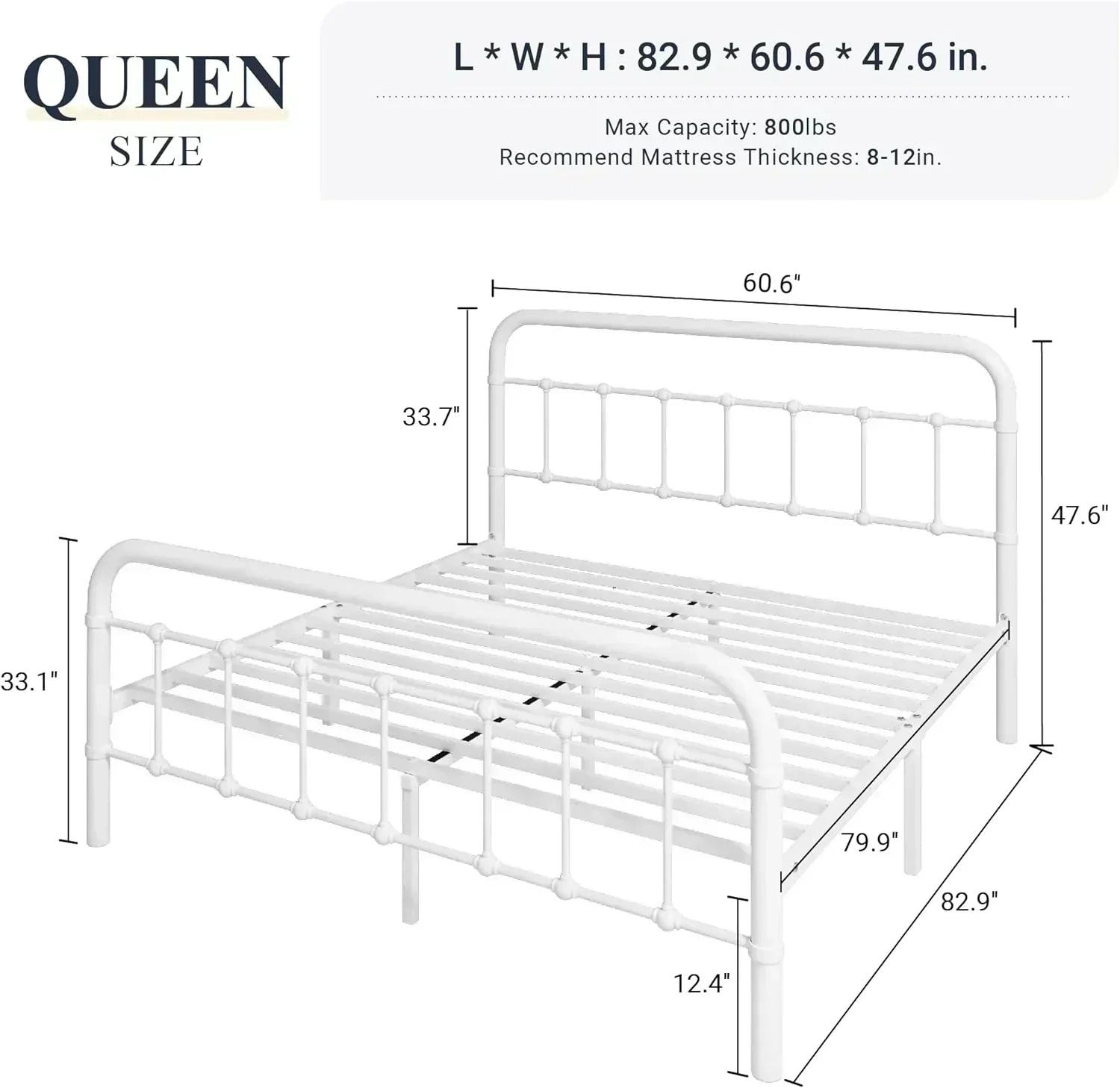 Allewie Queen Size Metal Platform Bed Frame with Victorian Style Wrought Iron-Art Headboard wourant