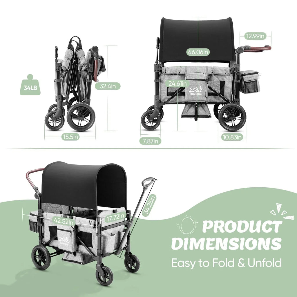 Wagon Stroller for 2 Kids Premium Wagon for Kids with Removable Canopy Snack Tray wourant