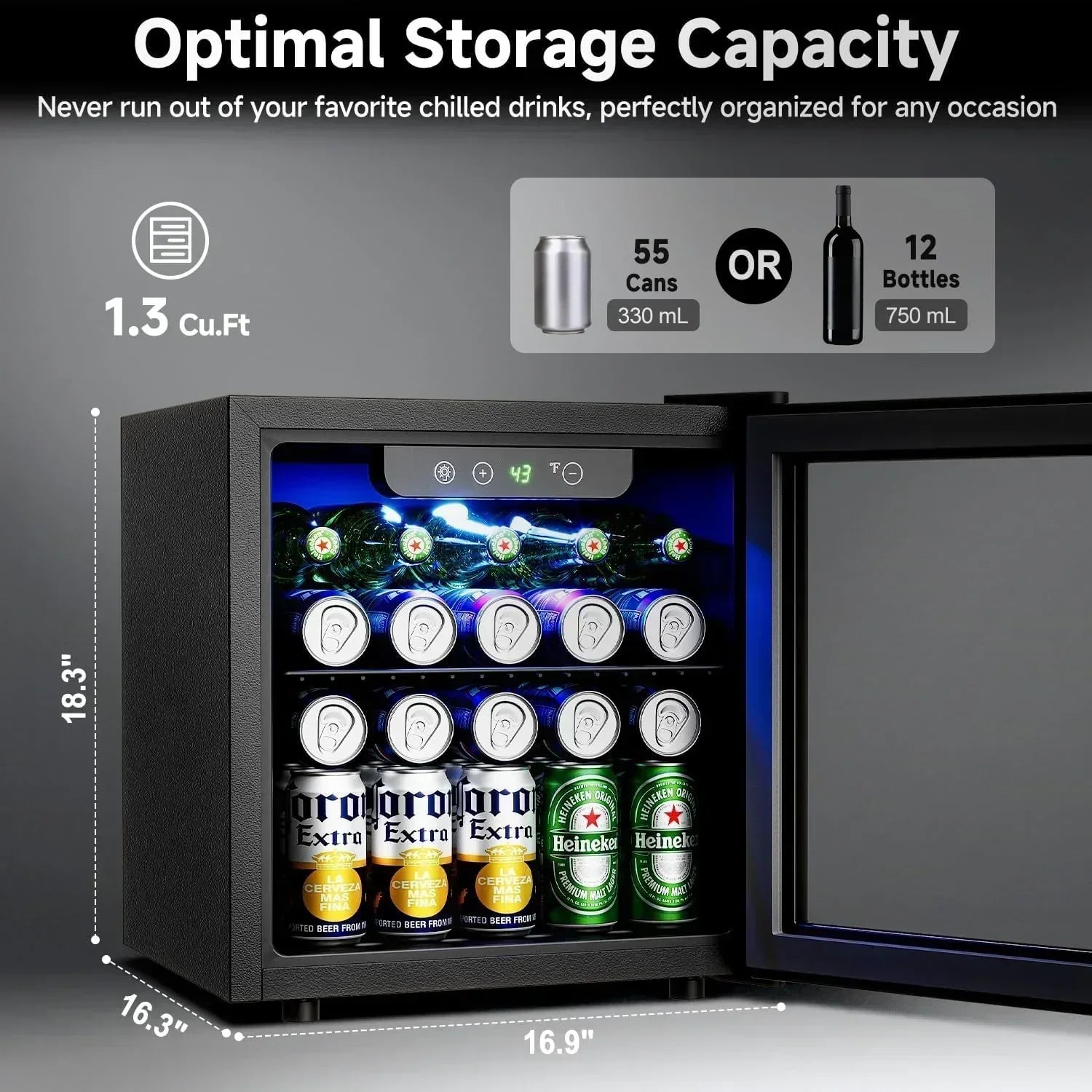 Beverage Refrigerator Cooler 126 Can Mini Fridge Glass Door for Drinks Soda Beer Wine Refrigerator wourant