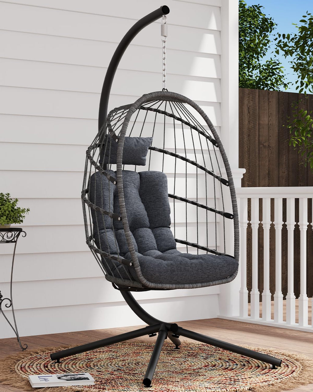 SWITTE Egg Chair Outdoor with Stand Indoor Wicker Hanging Egg Swing Chair with Cushion wourant