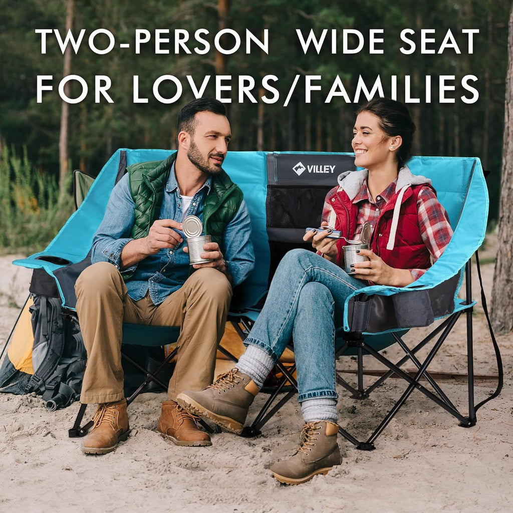 Double camping chair extra wide love seat heavy duty padded camping sofa portable folding chair wourant