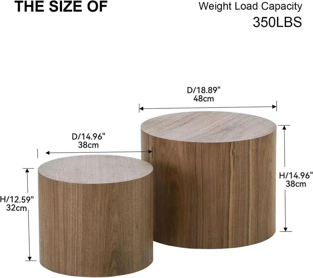 Nesting Coffee Table Set of 2 Modern Round Coffee Table with Non-Slip Feet Circle Accent Tables wourant