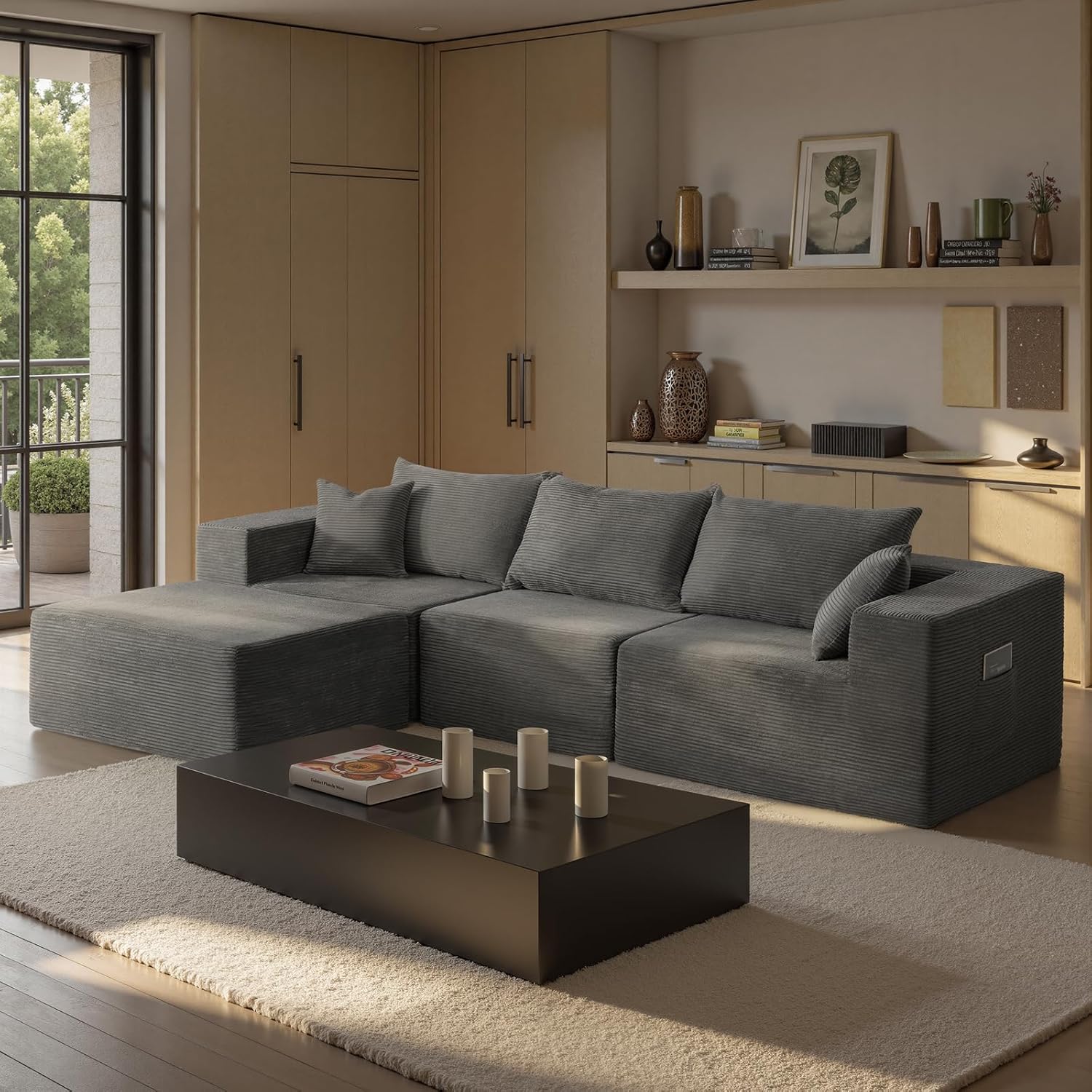 Cloud sofa with L-shaped lounge chair modern modular sofa with deep seats wourant