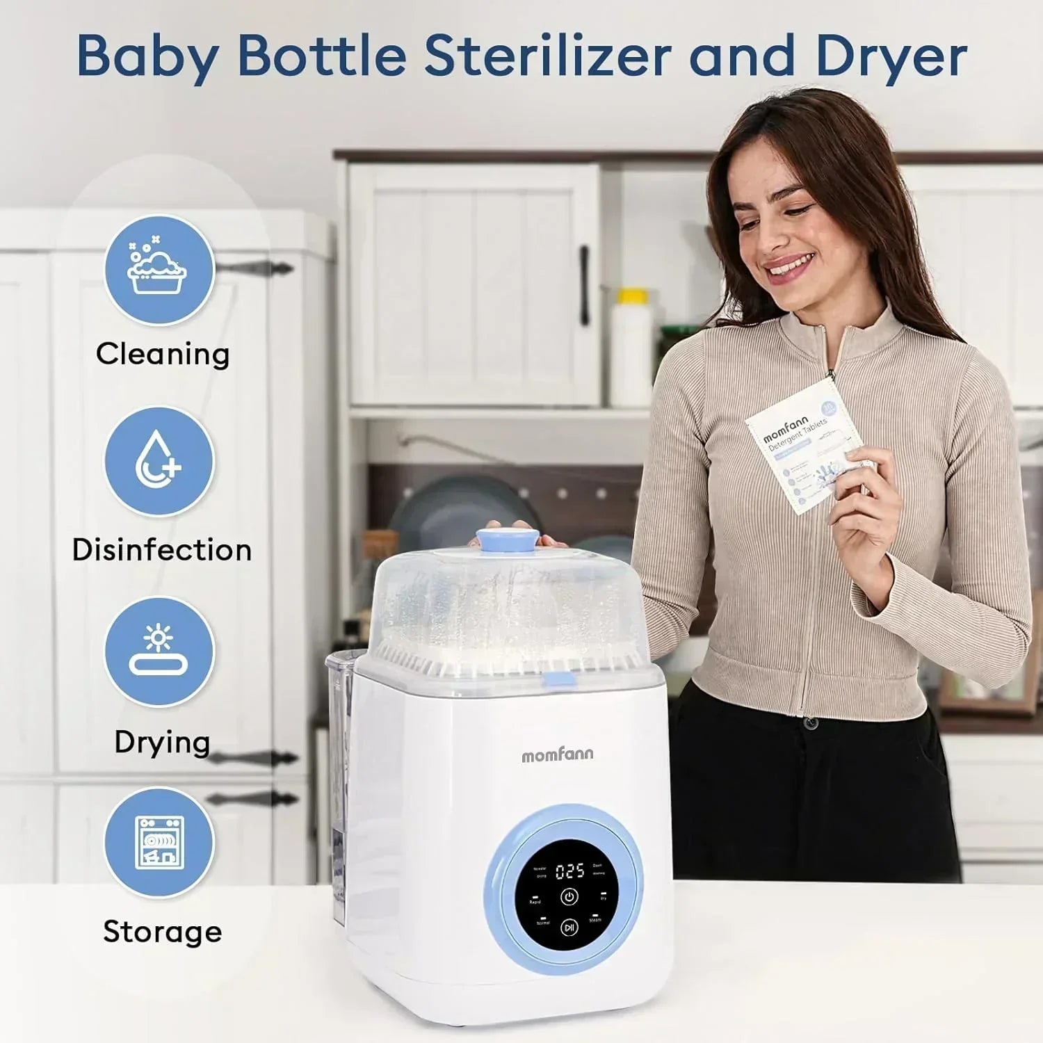 Baby Bottle Washer-19 Min Rapid Wash Sterilizer and Dryer All-in-One Cleaner Bottles Pump Parts wourant