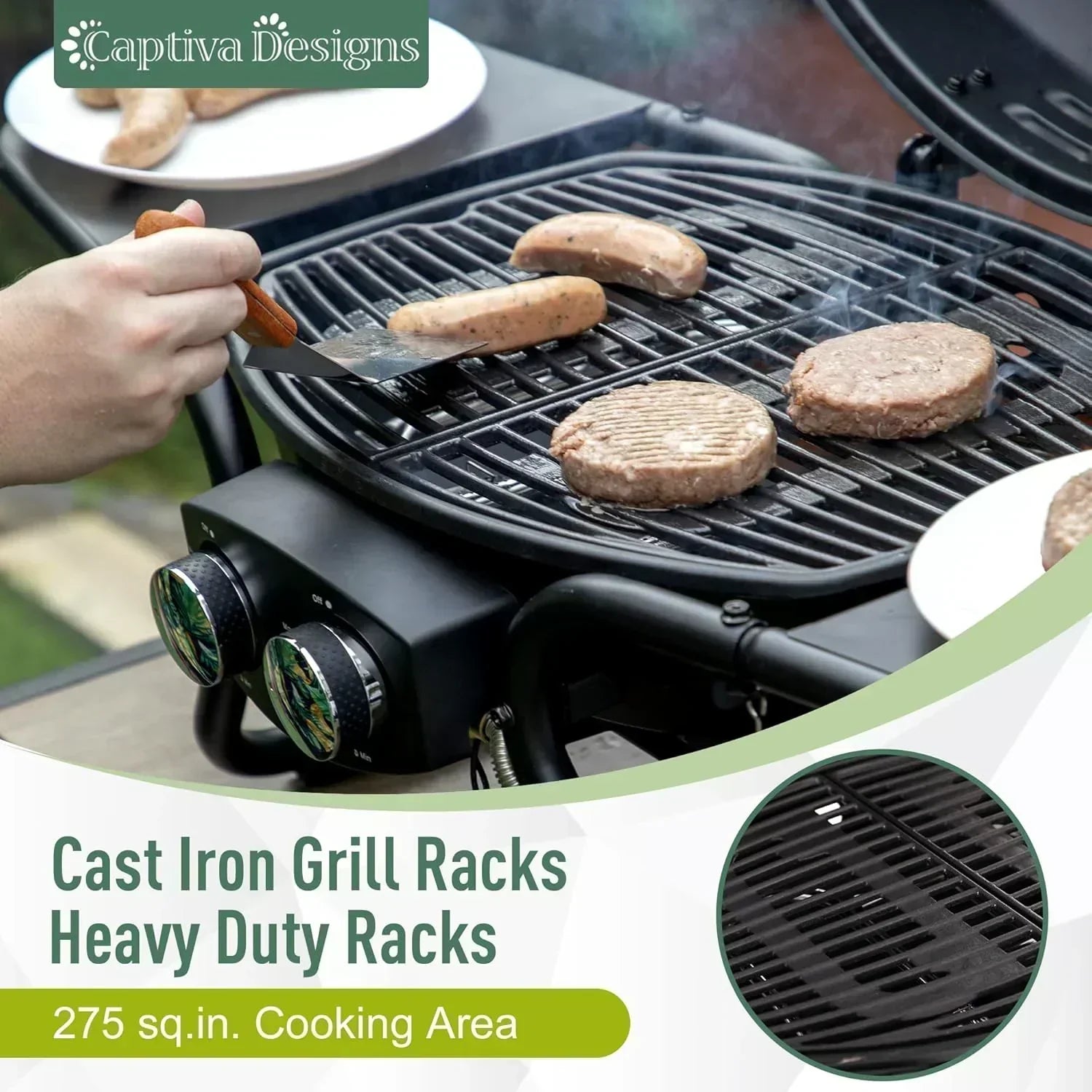 Captiva Designs 4-Burner Propane Gas BBQ Grill Side Burner Porcelain-Enameled Cast Iron Grates wourant