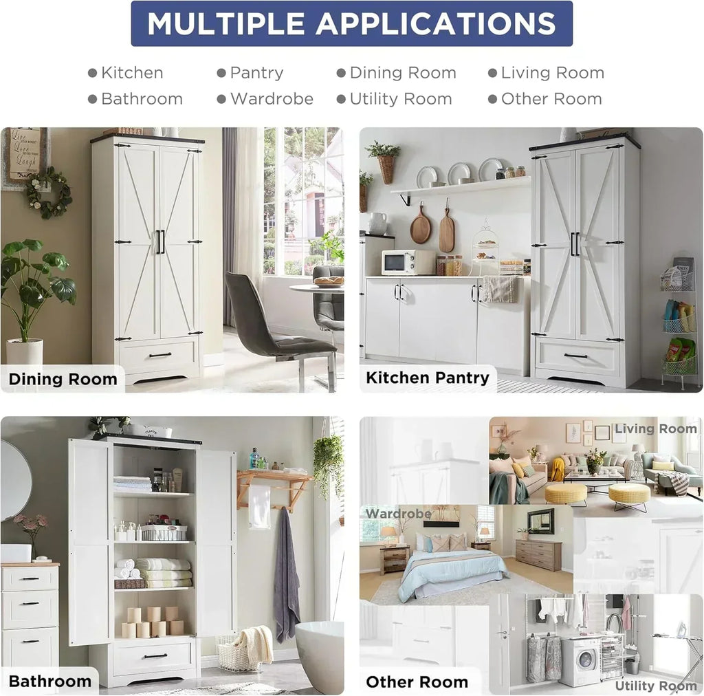 JXQTLINGMU Farmhouse Kitchen Pantry 72" Tall Wood Kitchen Storage Cabinet Adjustable Shelves wourant