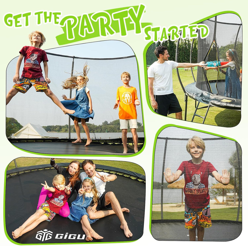 Gigu 10FT 12FT 14FT Recreational Trampolines with Enclosure Net and Ladder Anti-Rust Coating wourant