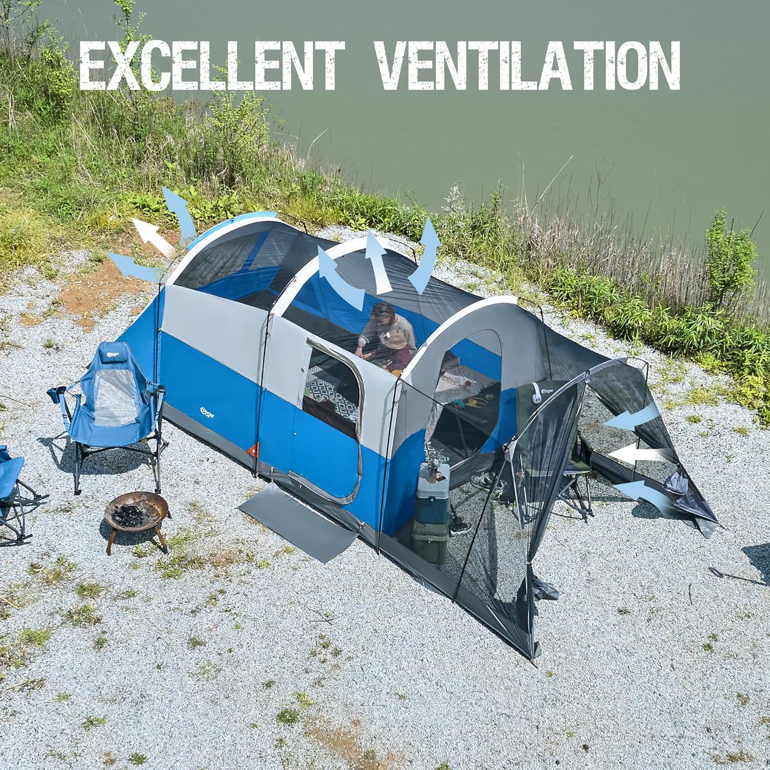 PORTAL 6/8/10 Person Family Camping Tent with Screen Room Water Resistant Big Tunnel Tent wourant