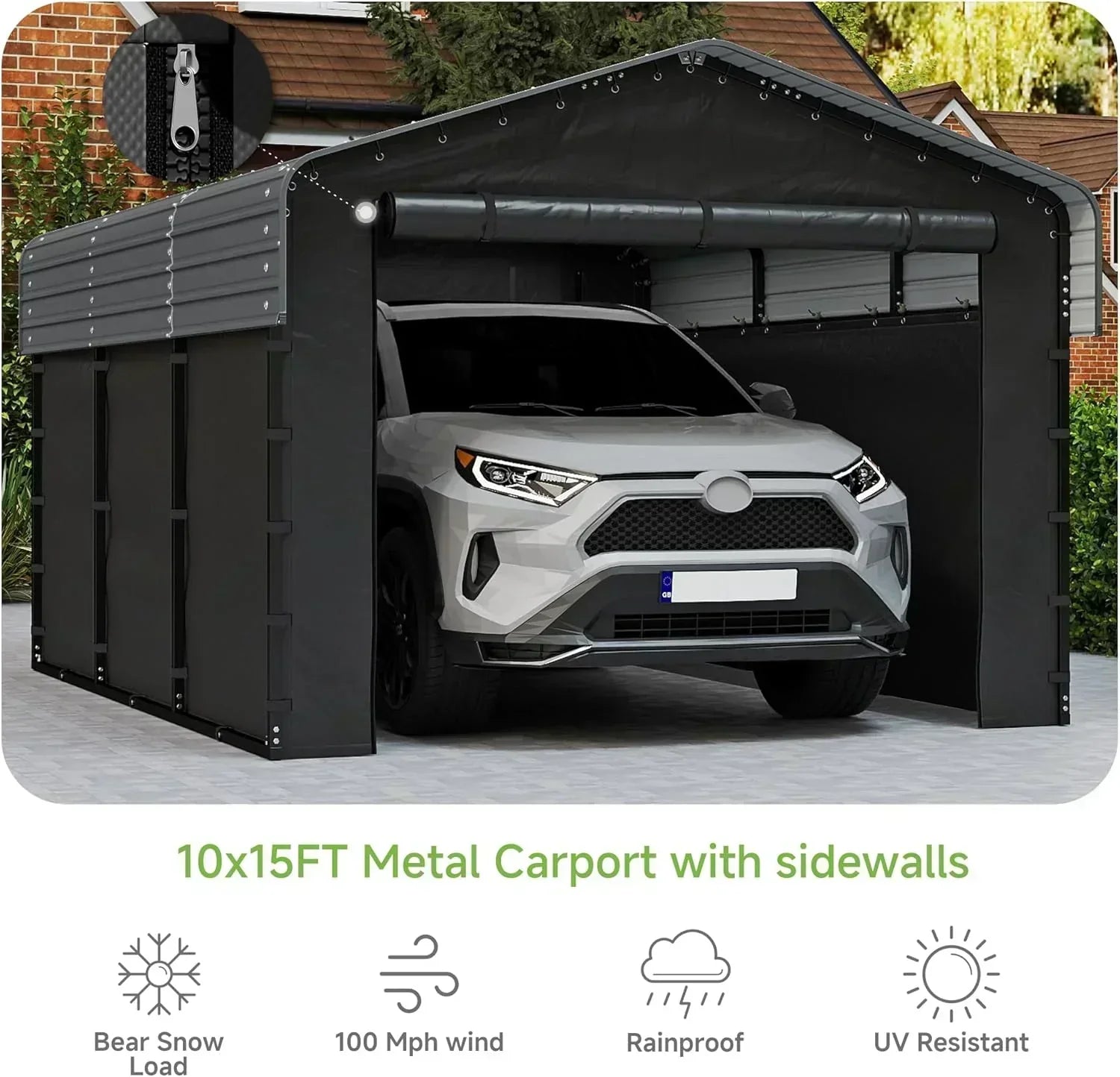 10'x15' Heavy Duty Metal Carport Outdoor Garage Car Shelter Shade with Heavier Frame wourant