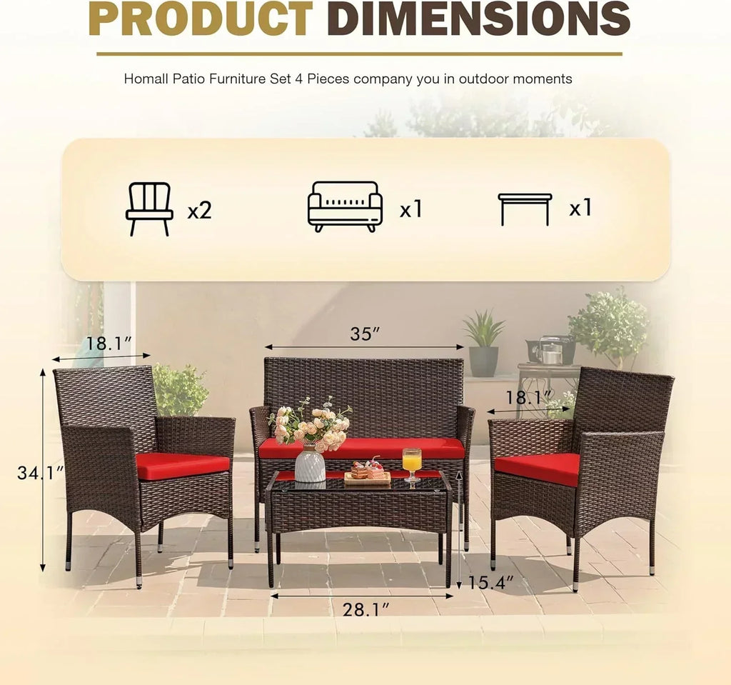 Homall 4-piece outdoor patio furniture set rattan chair wicker set wourant