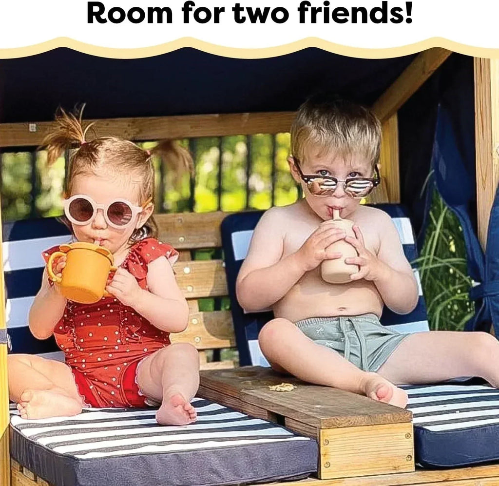KidKraft Wooden Outdoor Double Chaise Lounge with Cup Holders Kids Patio Furniture Honey wourant