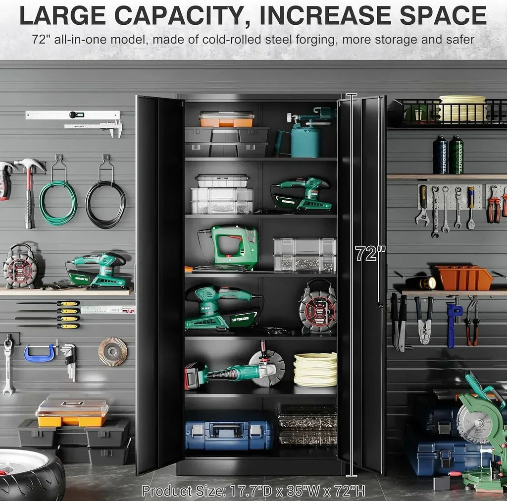 Metal Storage Cabinet with 2 Doors and 6 Shelves Black Metal Cabinet Garage Storage Cabinet wourant